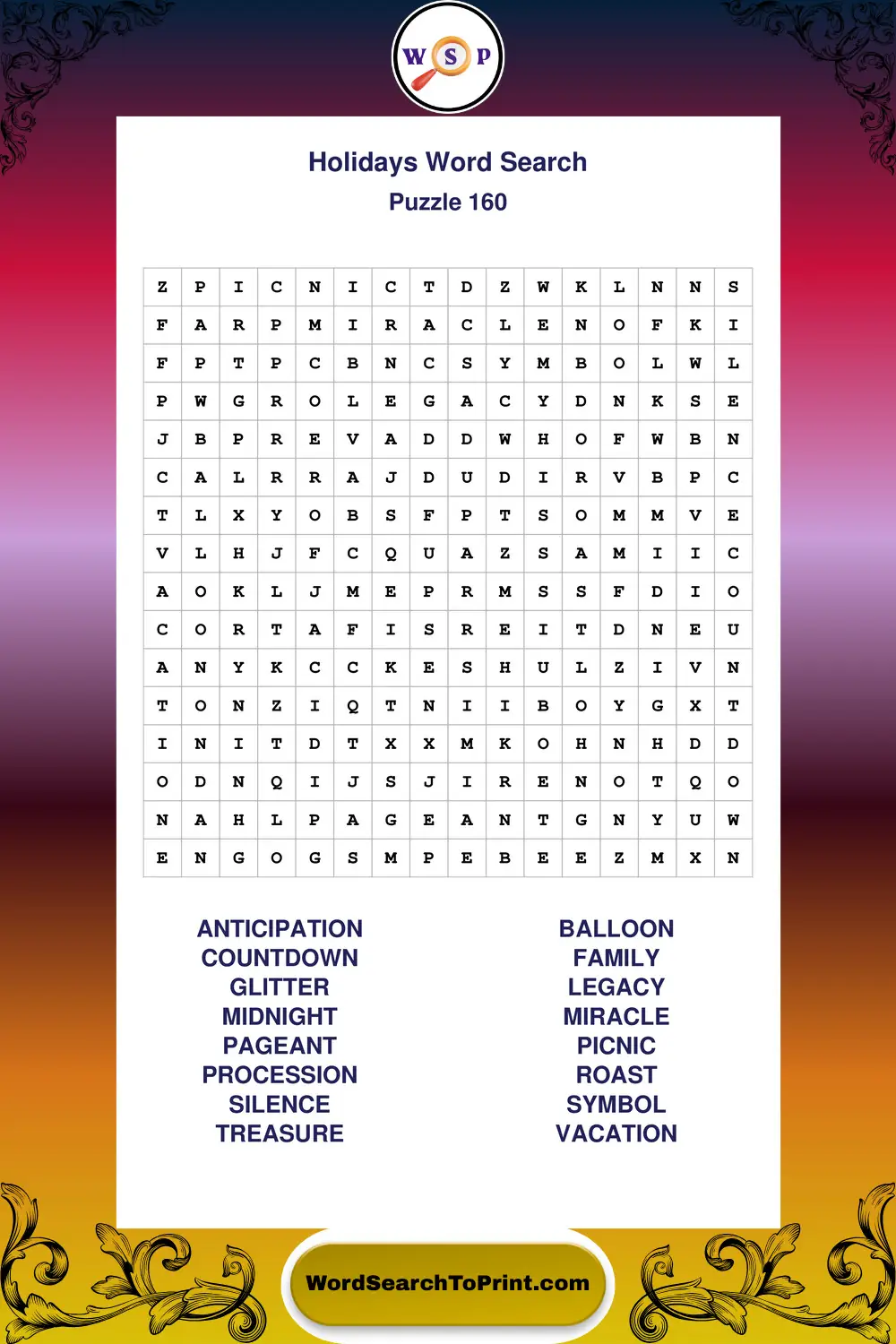 Holidays Word Search Puzzle 160