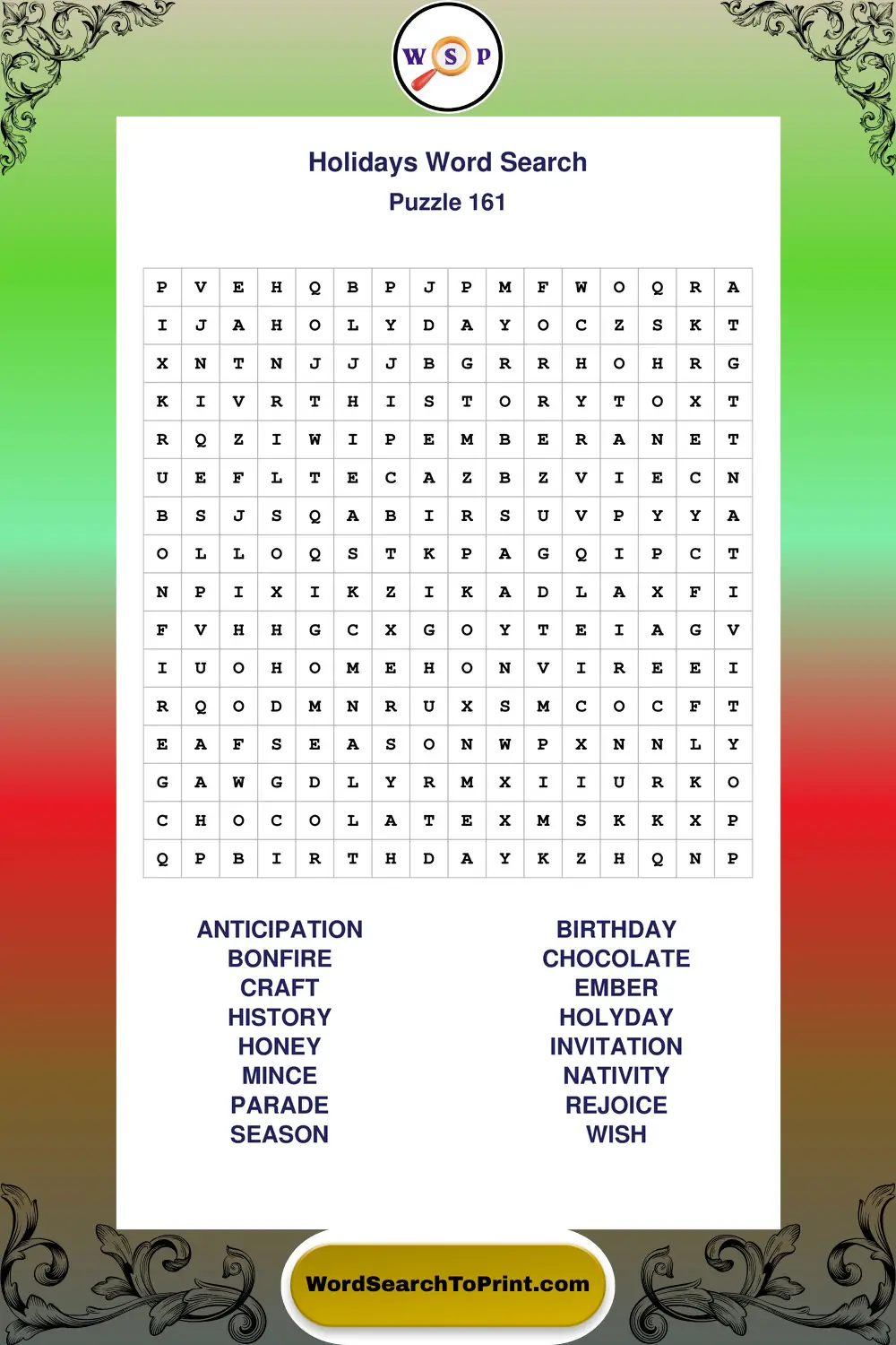 Holidays Word Search Puzzle 161