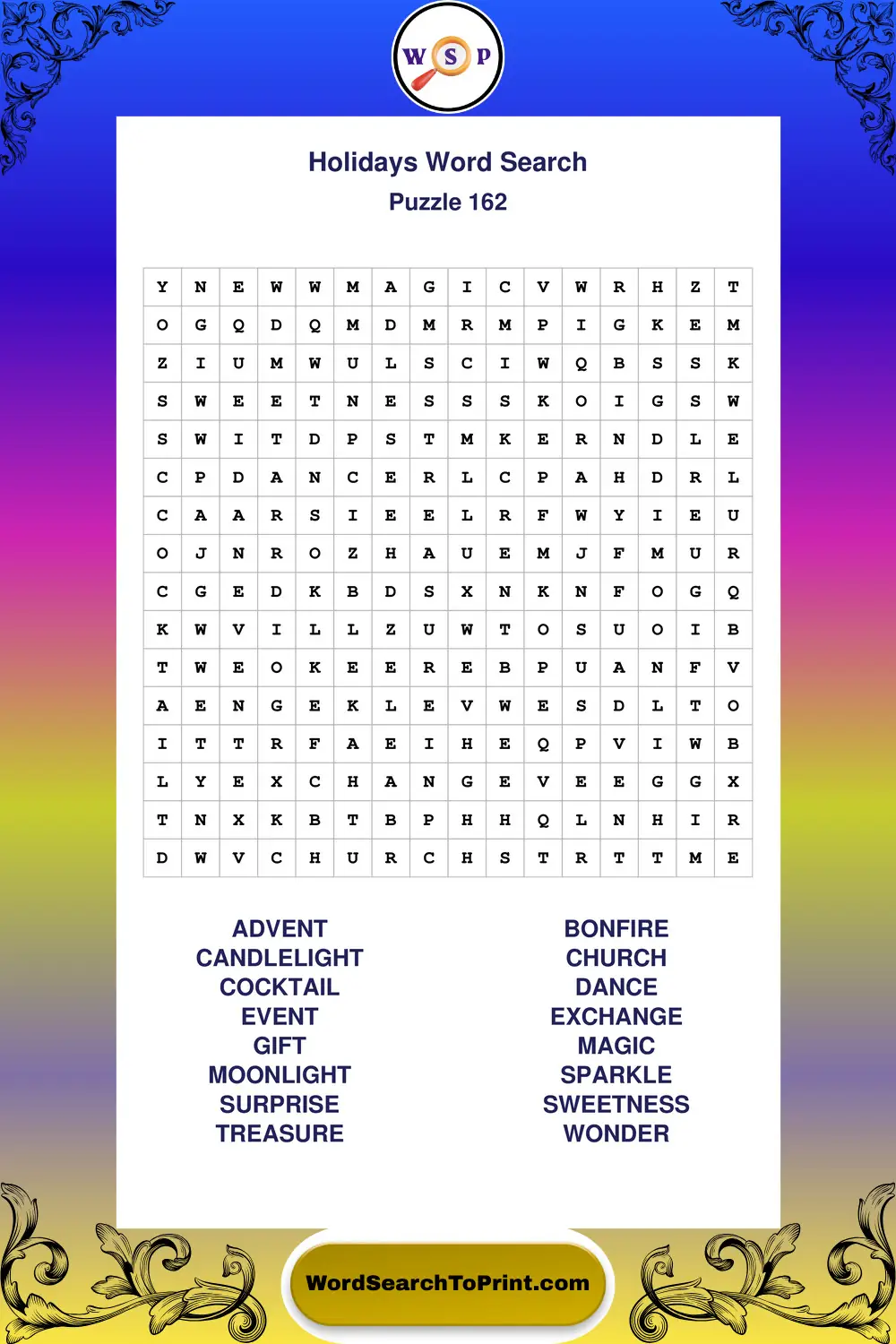 Holidays Word Search Puzzle 162