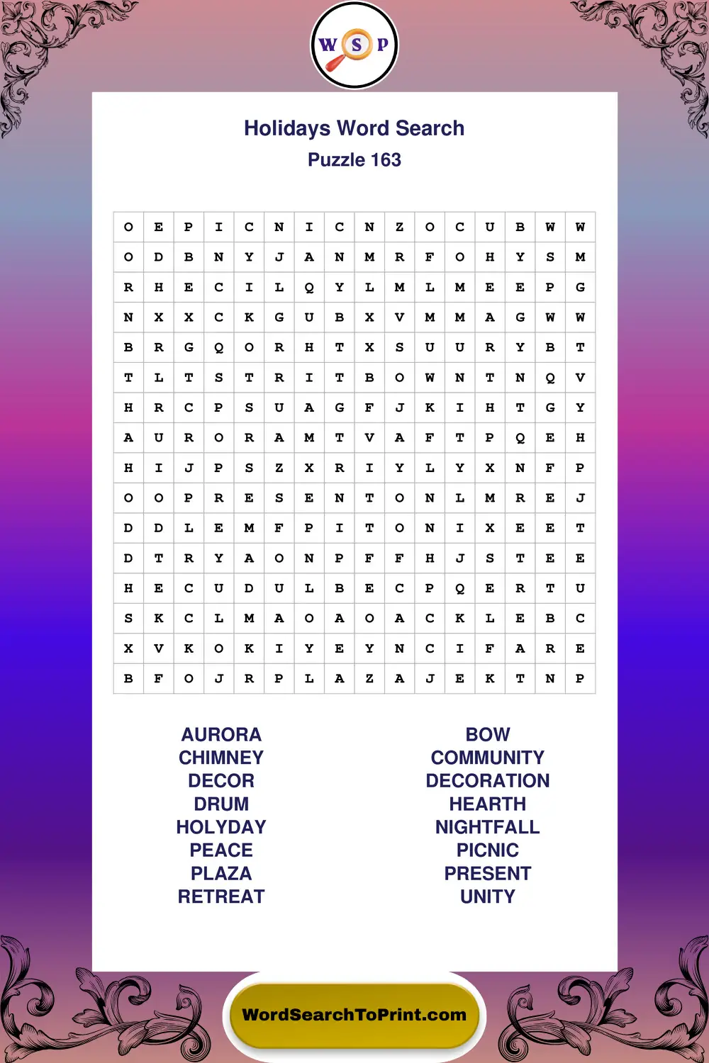 Holidays Word Search Puzzle 163