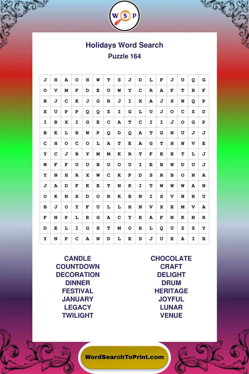Holidays Word Search Puzzle 164