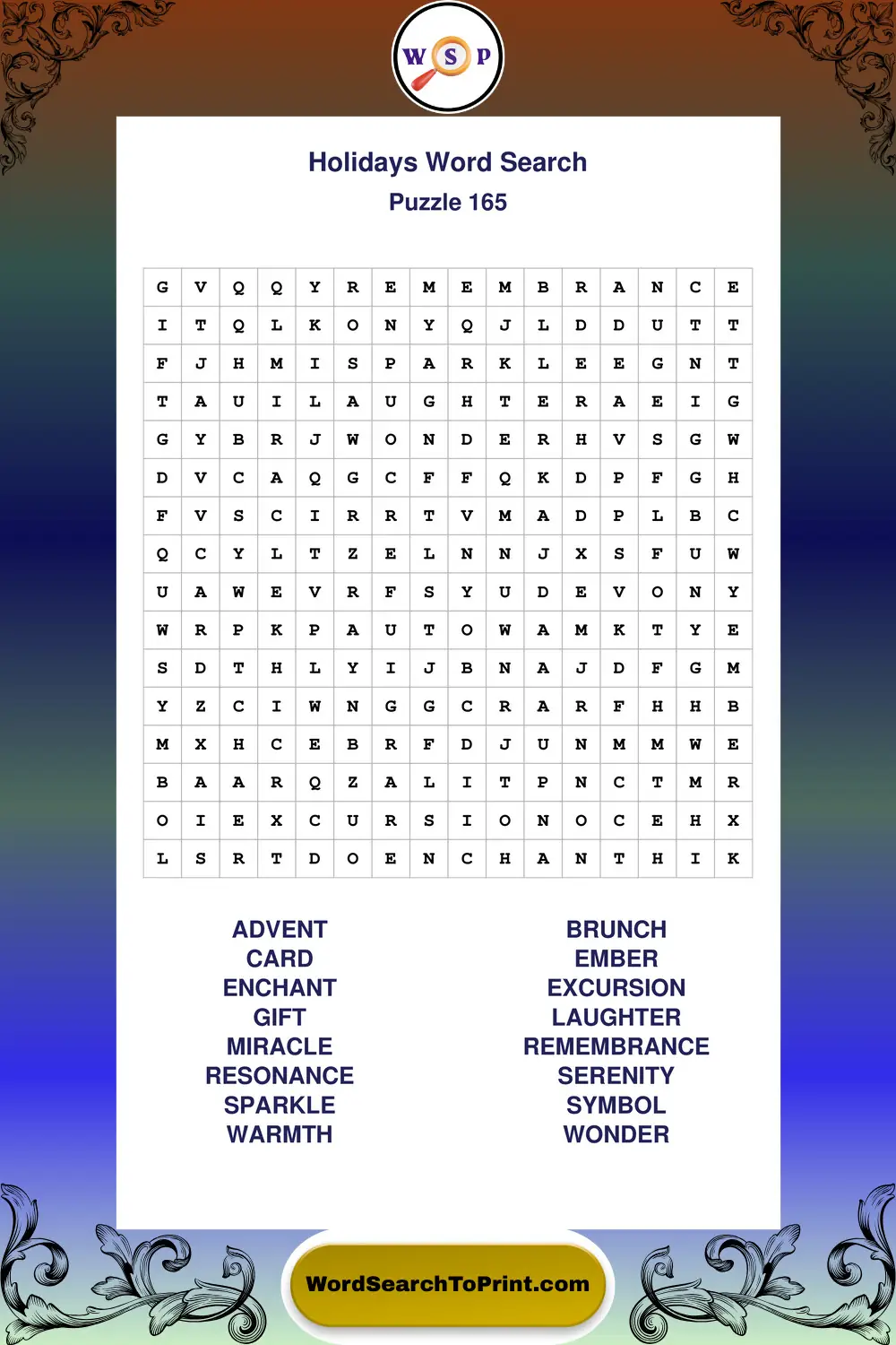 Holidays Word Search Puzzle 165