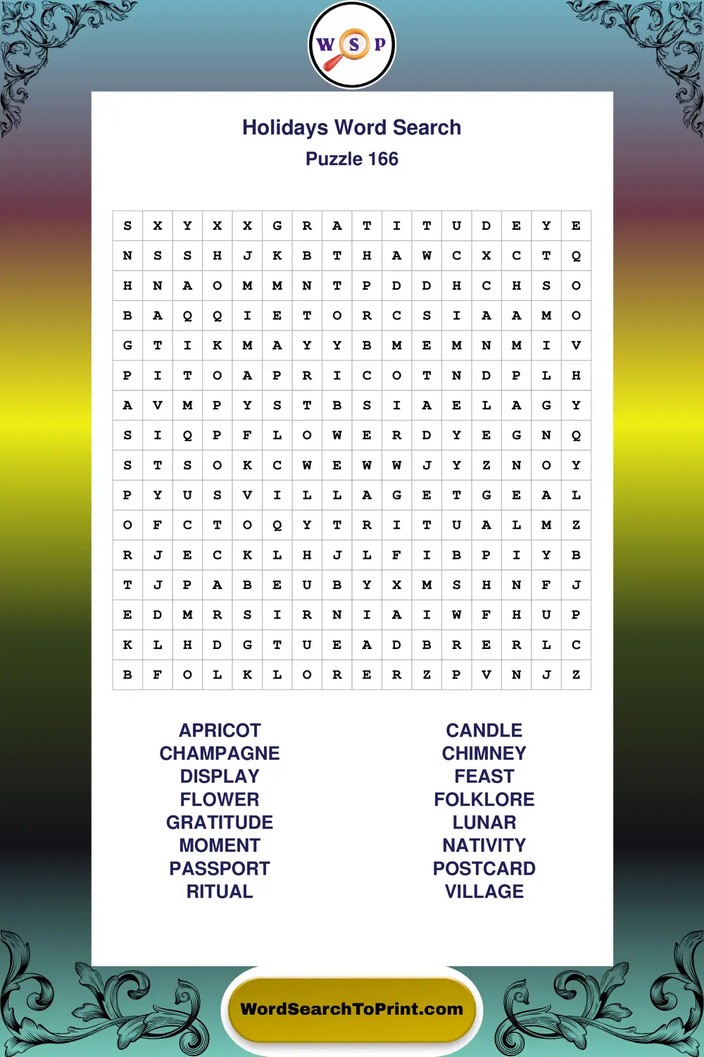 Holidays Word Search Puzzle 166