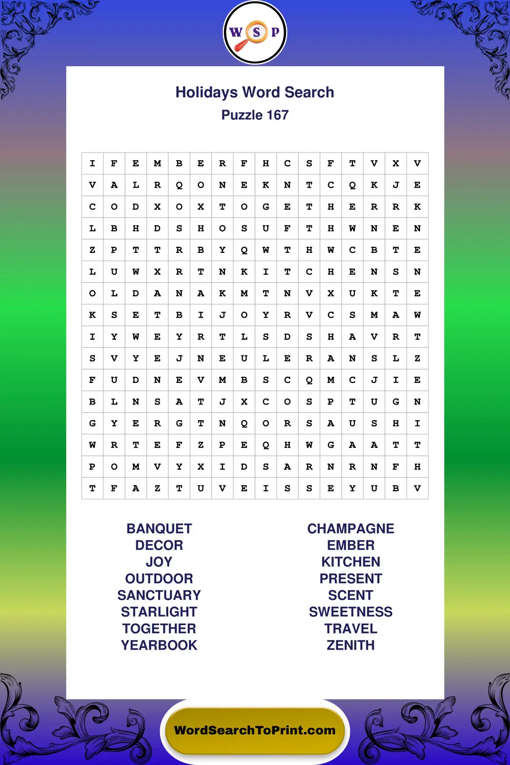 Holidays Word Search Puzzle 167