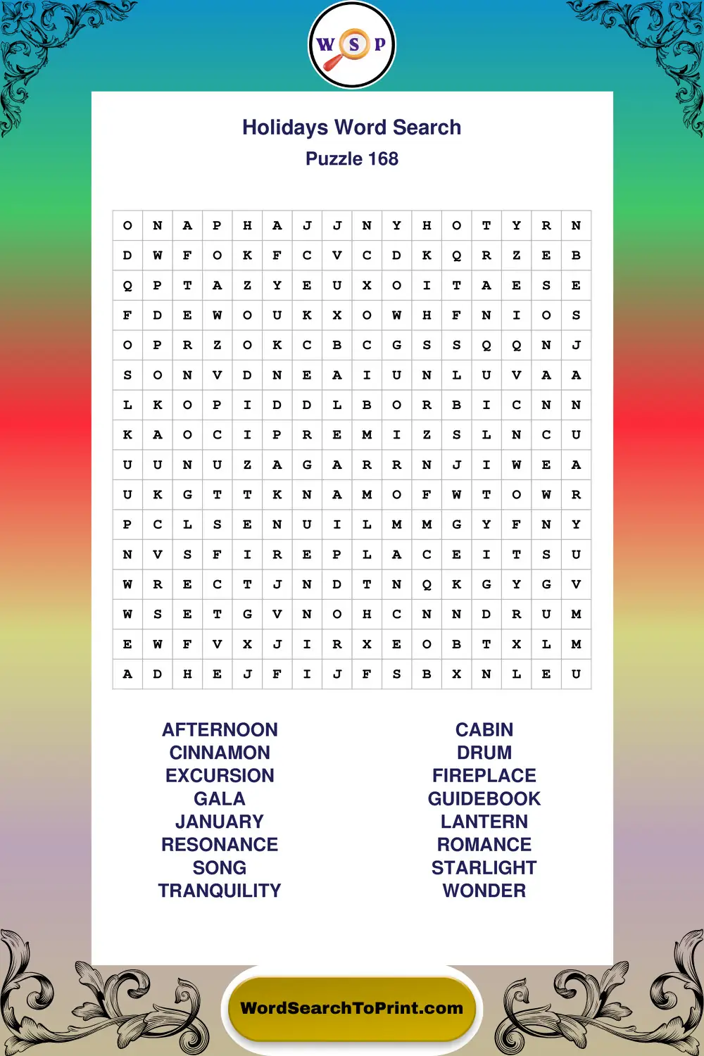 Holidays Word Search Puzzle 168