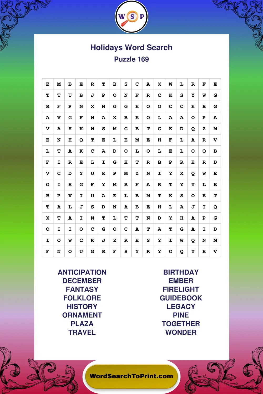 Holidays Word Search Puzzle 169