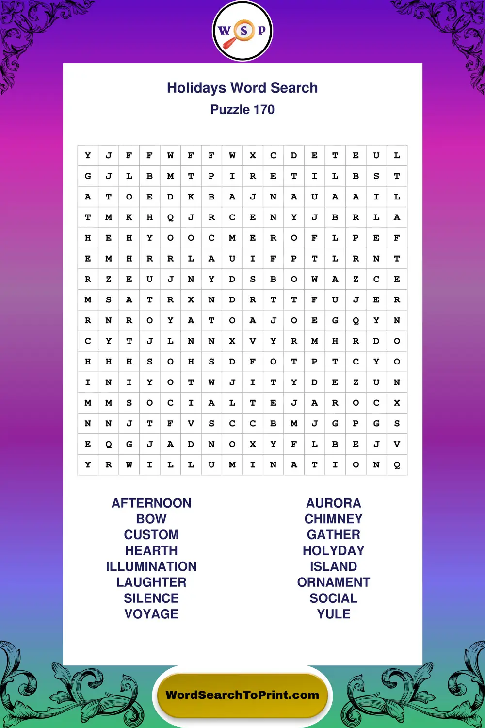 Holidays Word Search Puzzle 170