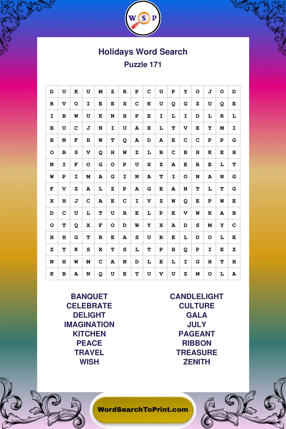 Holidays Word Search Puzzle 171
