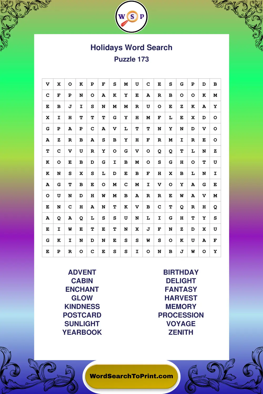 Holidays Word Search Puzzle 173