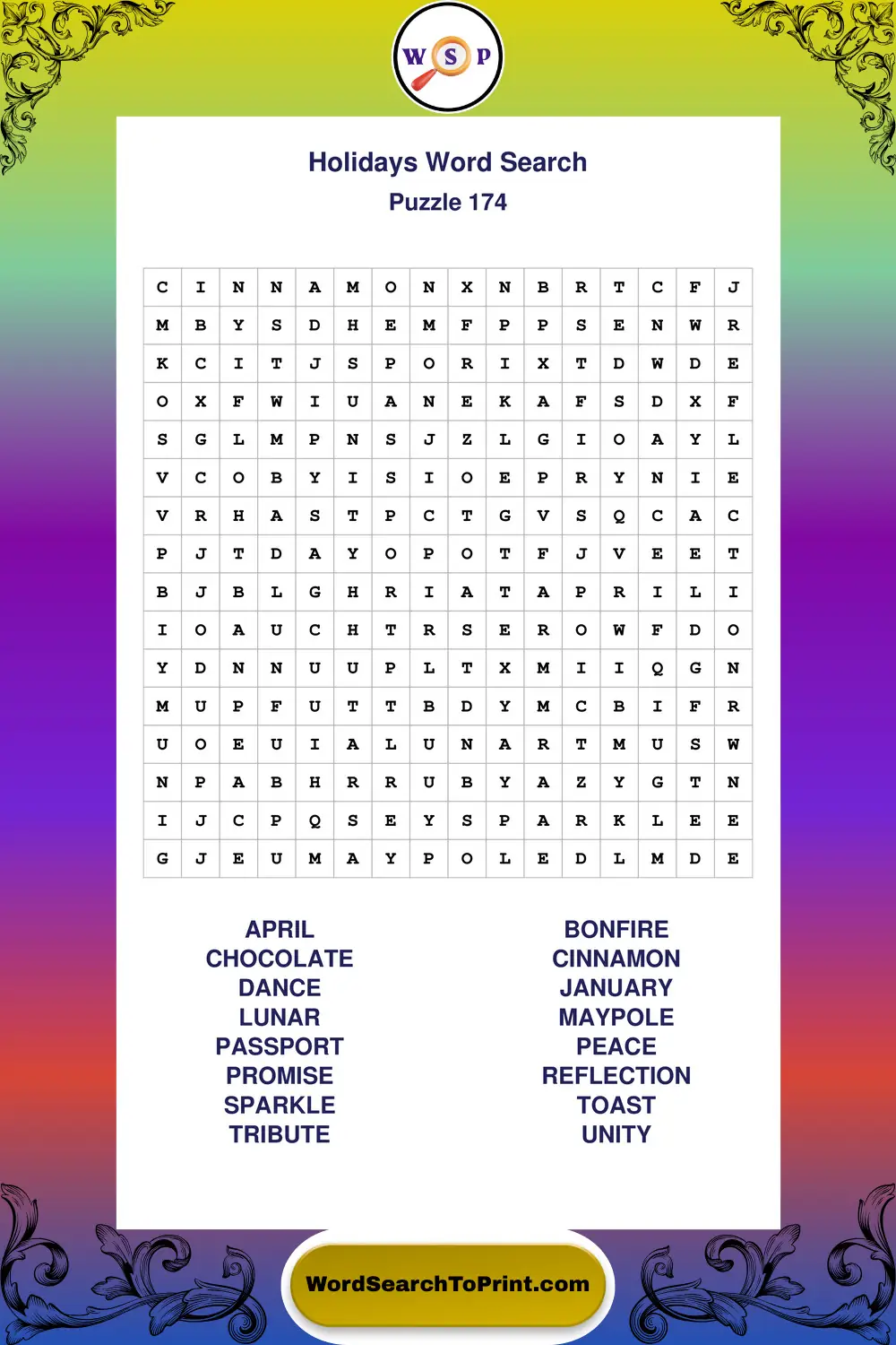Holidays Word Search Puzzle 174
