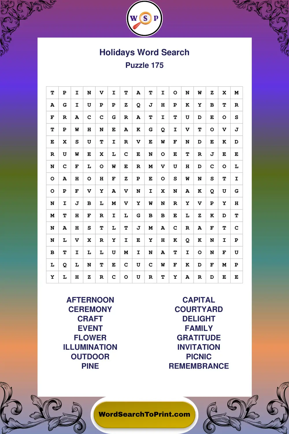 Holidays Word Search Puzzle 175