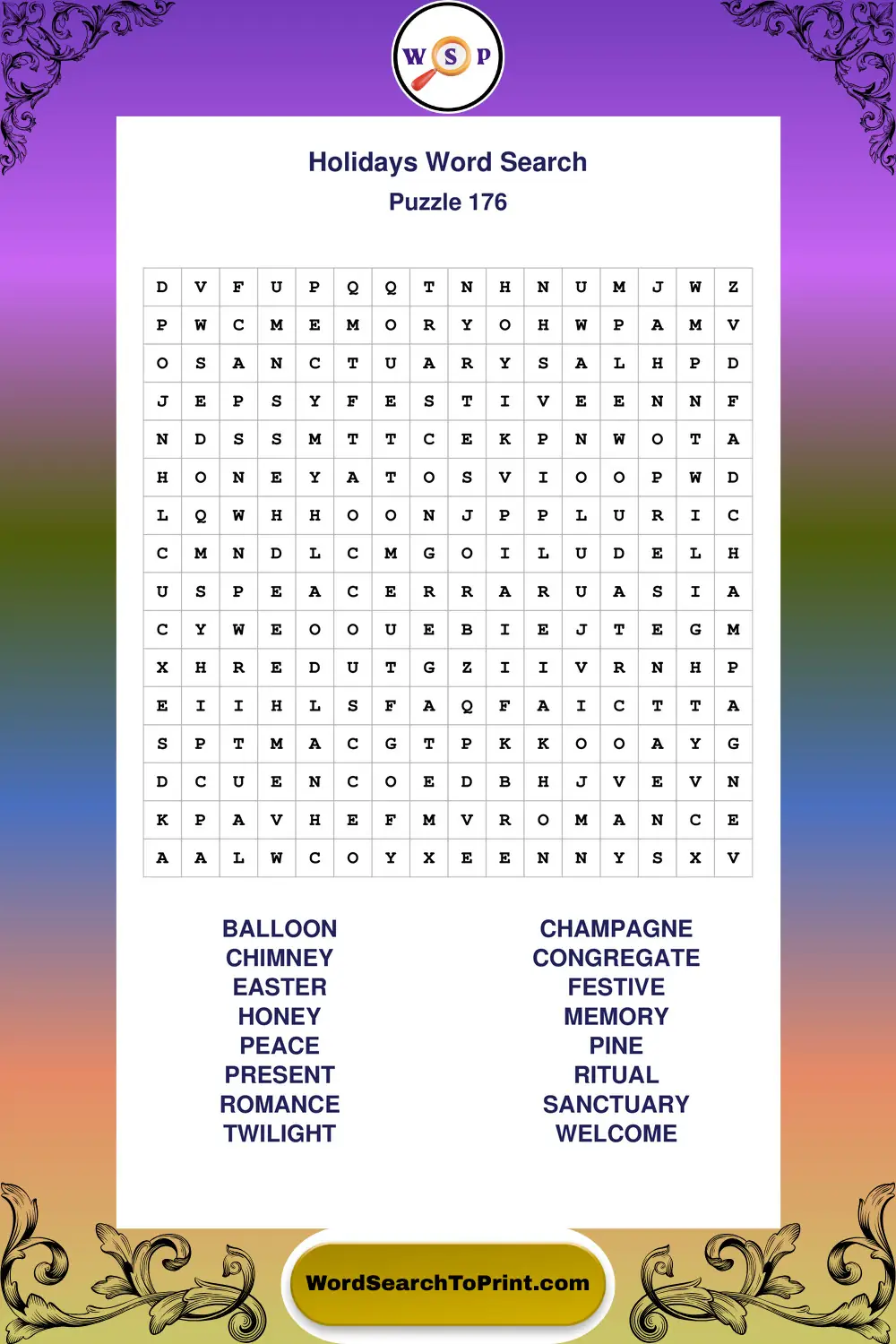 Holidays Word Search Puzzle 176