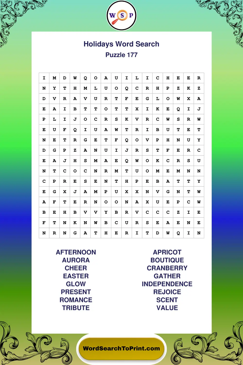 Holidays Word Search Puzzle 177