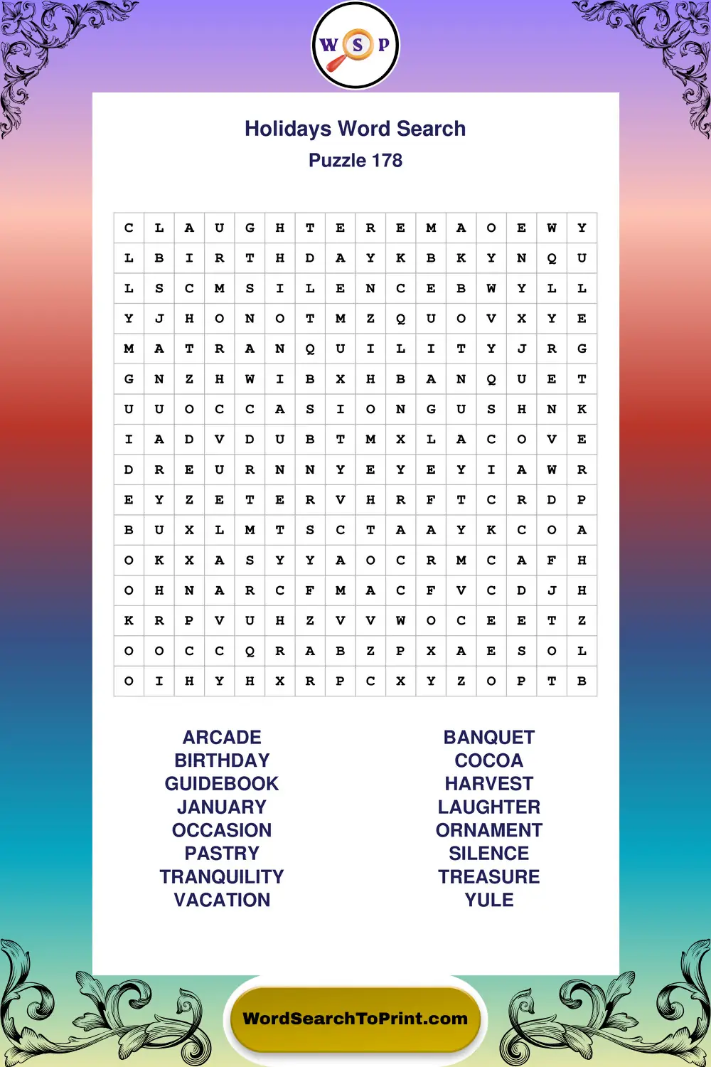 Holidays Word Search Puzzle 178
