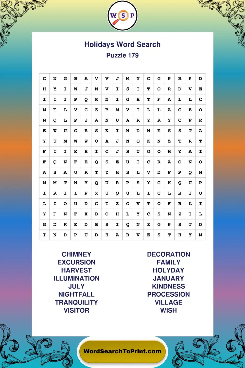 Holidays Word Search Puzzle 179