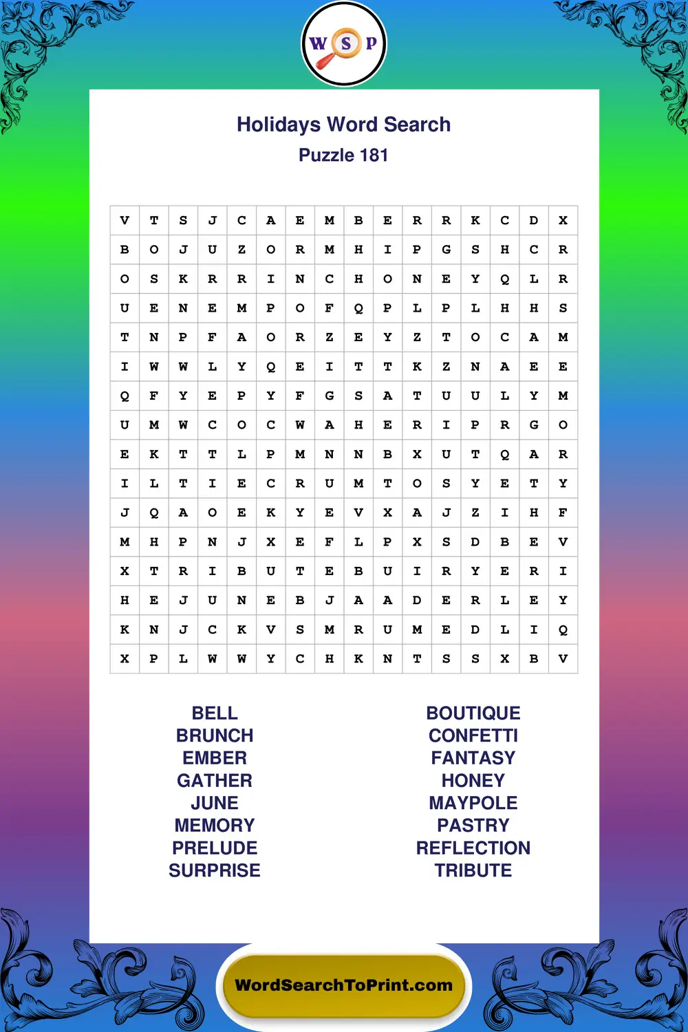 Holidays Word Search Puzzle 181