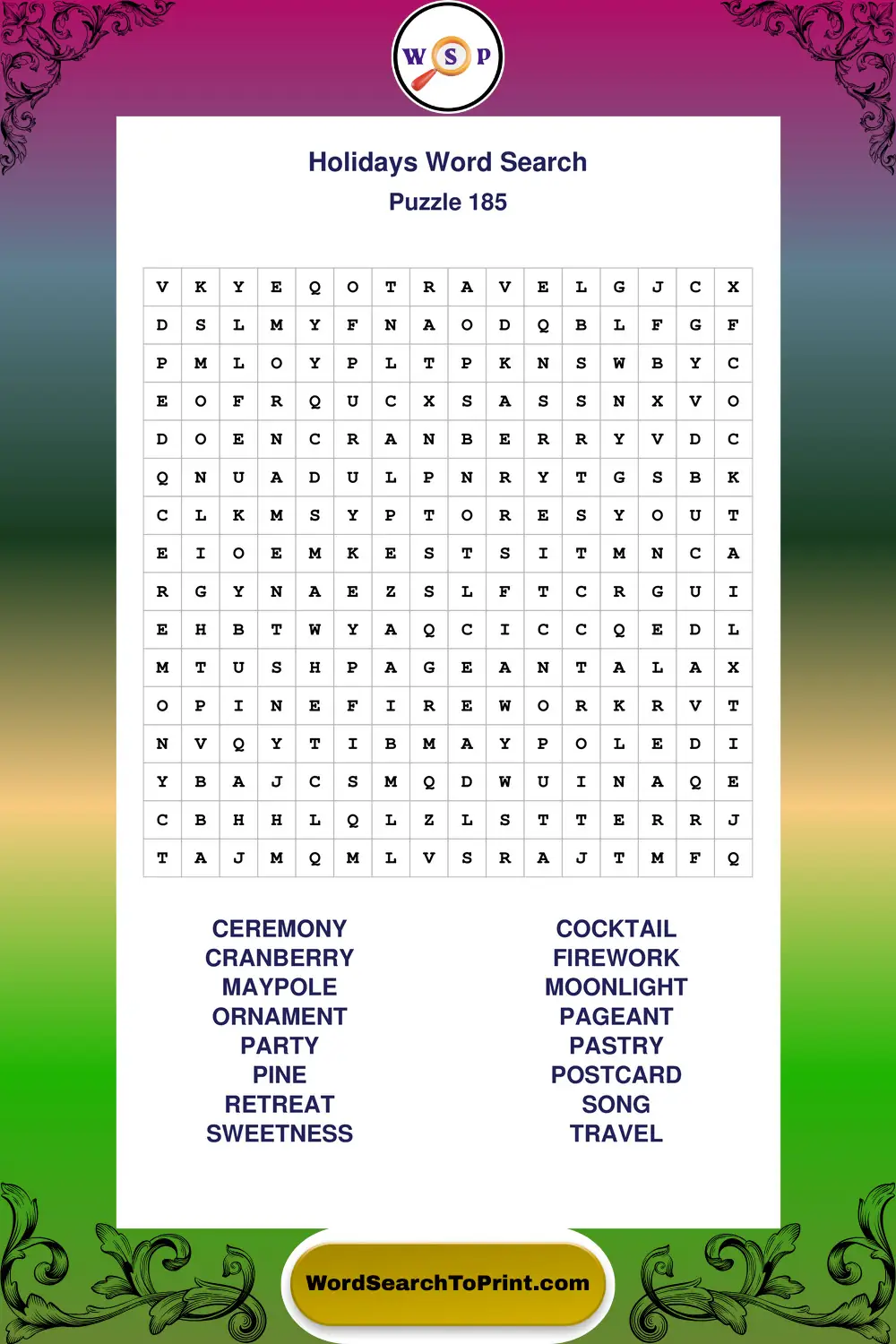 Holidays Word Search Puzzle 185