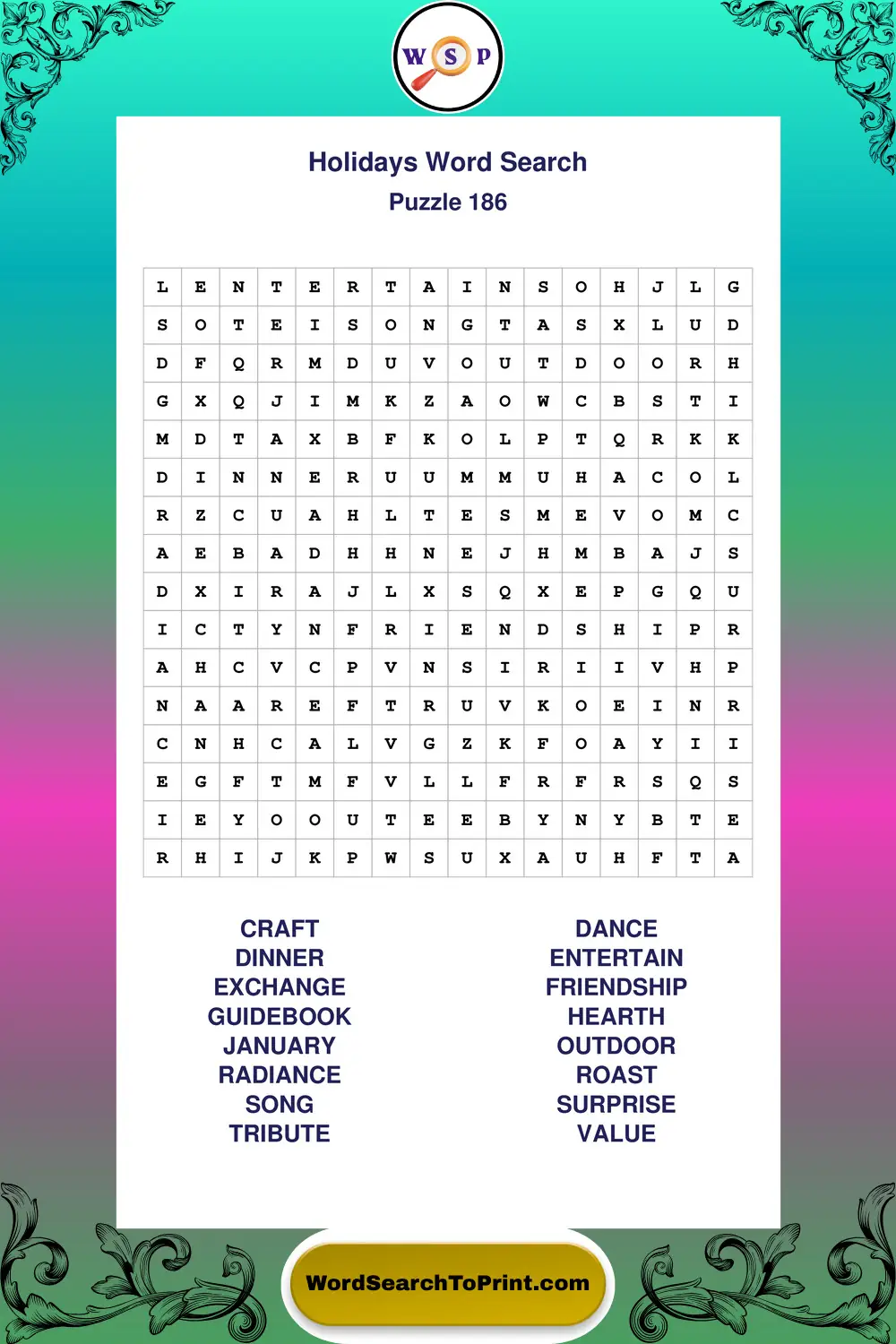 Holidays Word Search Puzzle 186