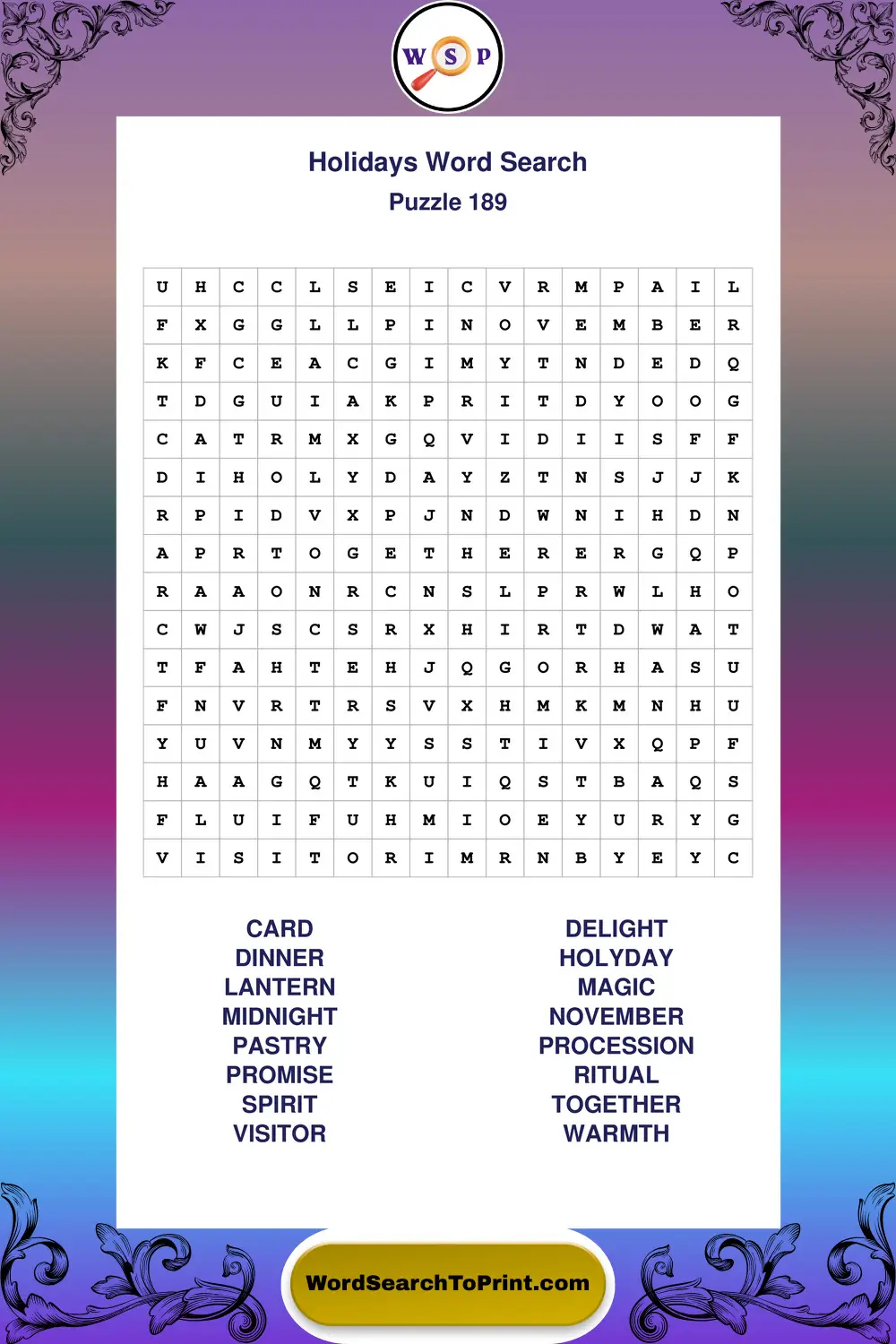 Holidays Word Search Puzzle 189