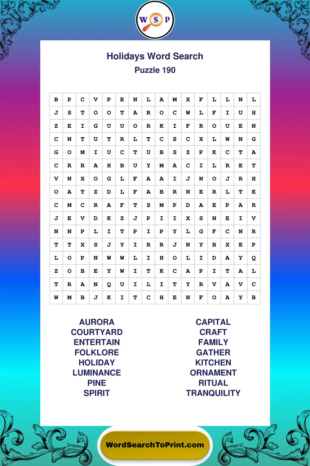 Holidays Word Search Puzzle 190
