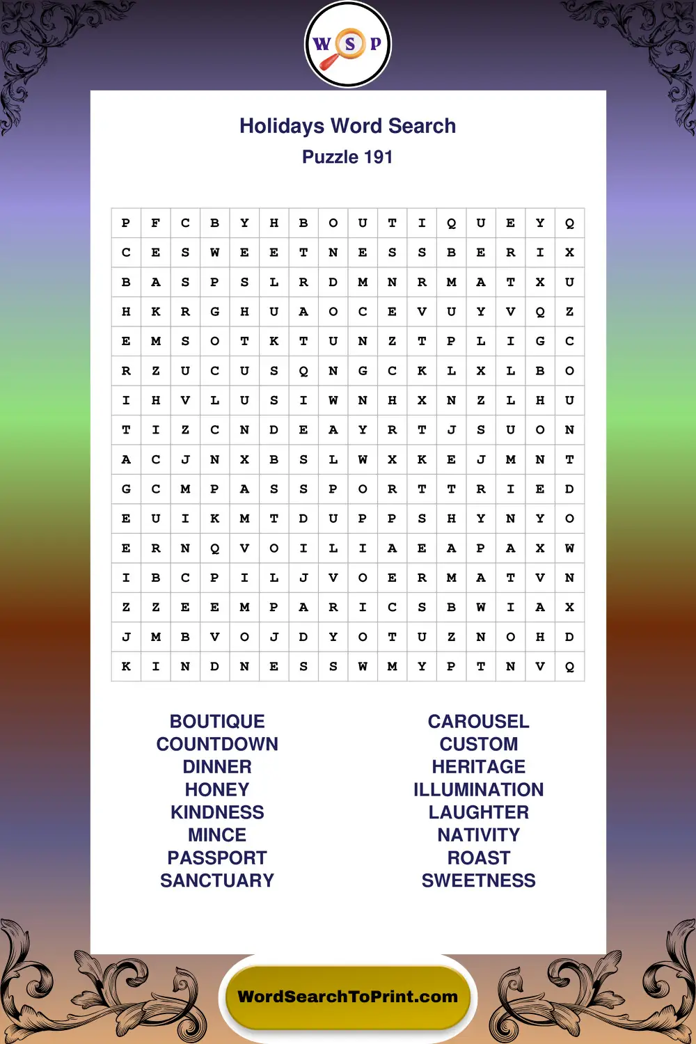 Holidays Word Search Puzzle 191