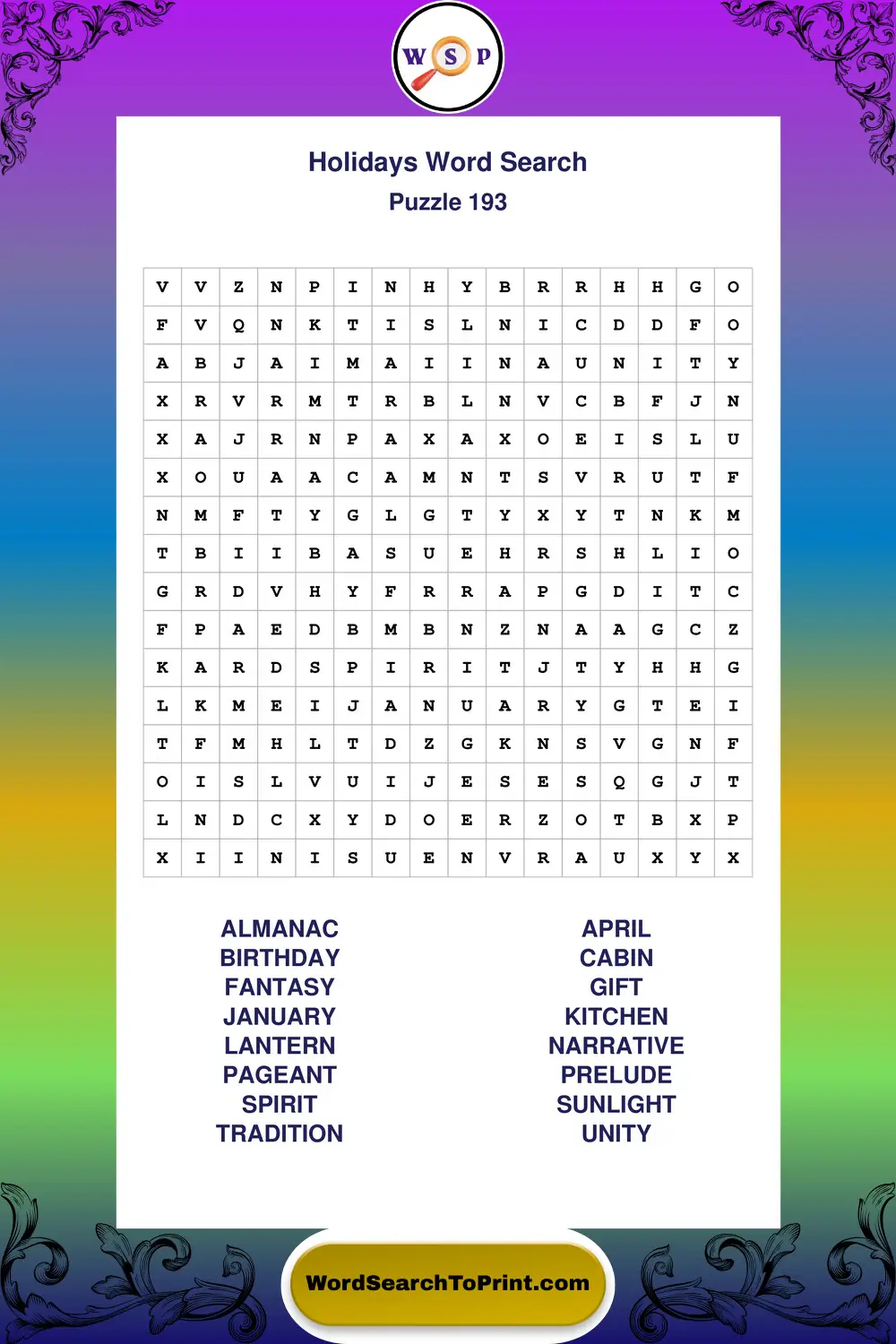 Holidays Word Search Puzzle 193
