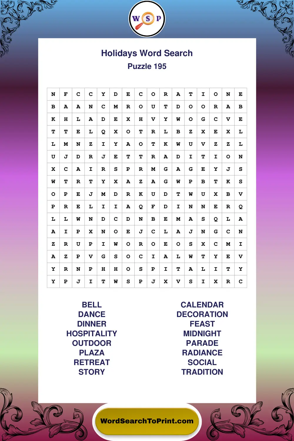 Holidays Word Search Puzzle 195