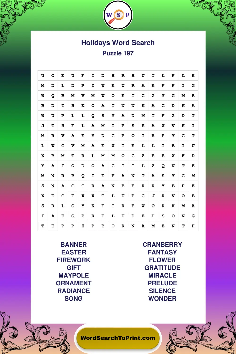 Holidays Word Search Puzzle 197