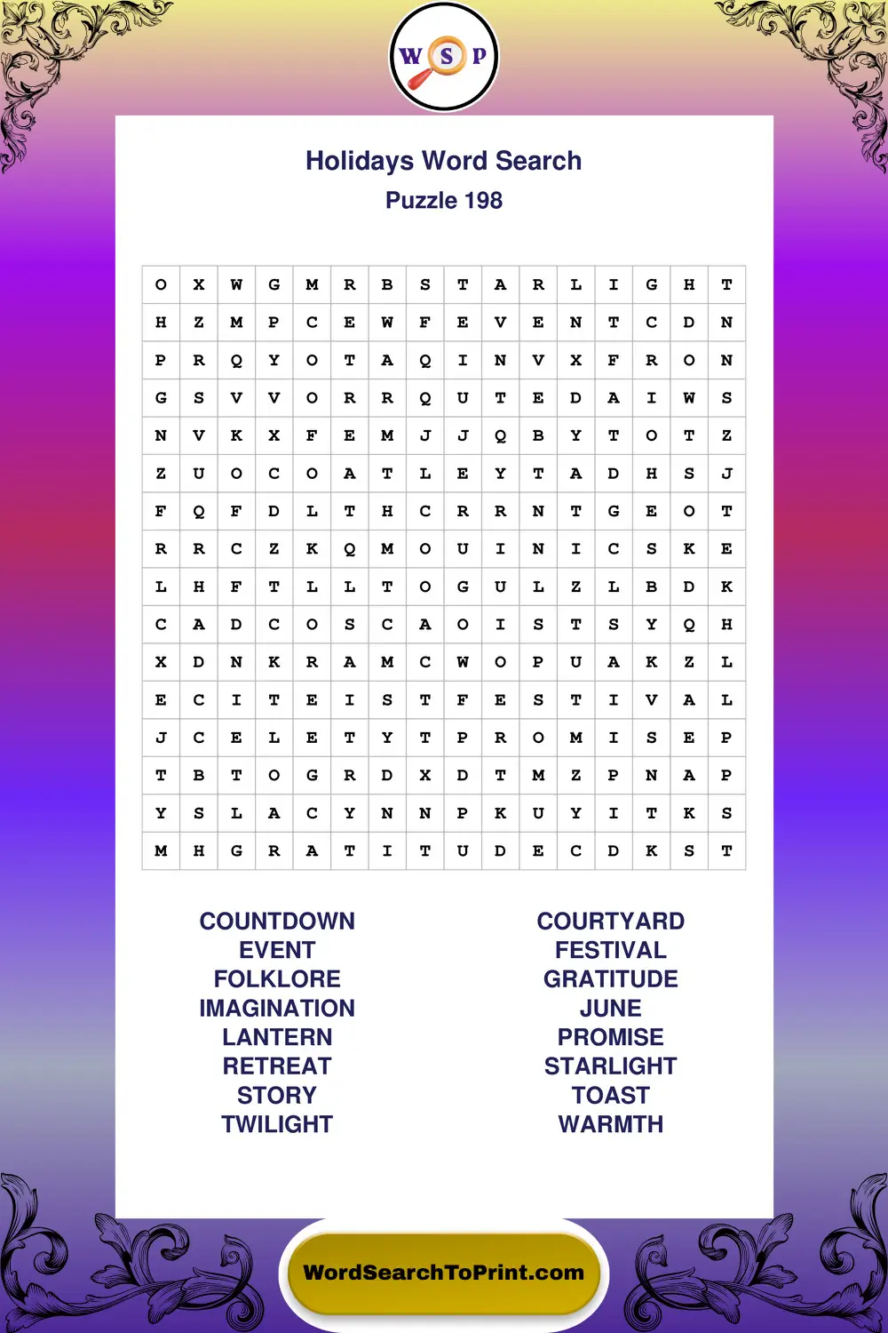 Holidays Word Search Puzzle 198