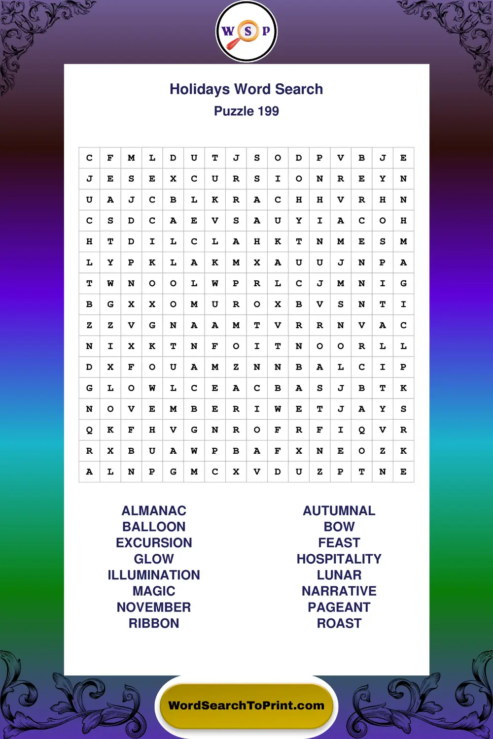 Holidays Word Search Puzzle 199