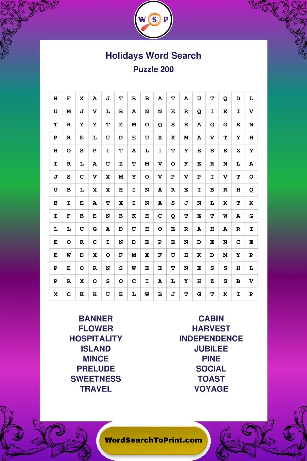 Holidays Word Search Puzzle 200