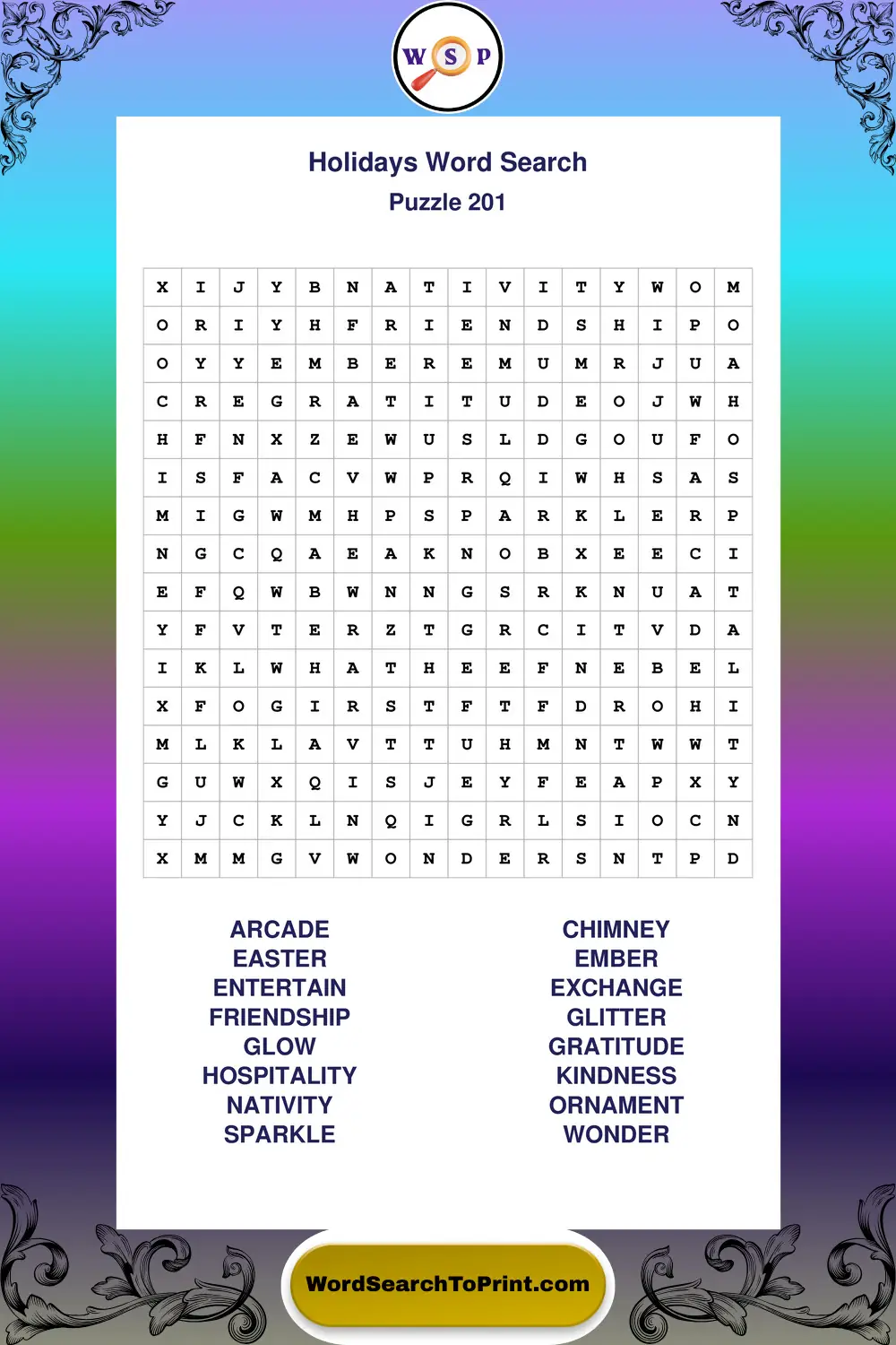 Holidays Word Search Puzzle 201