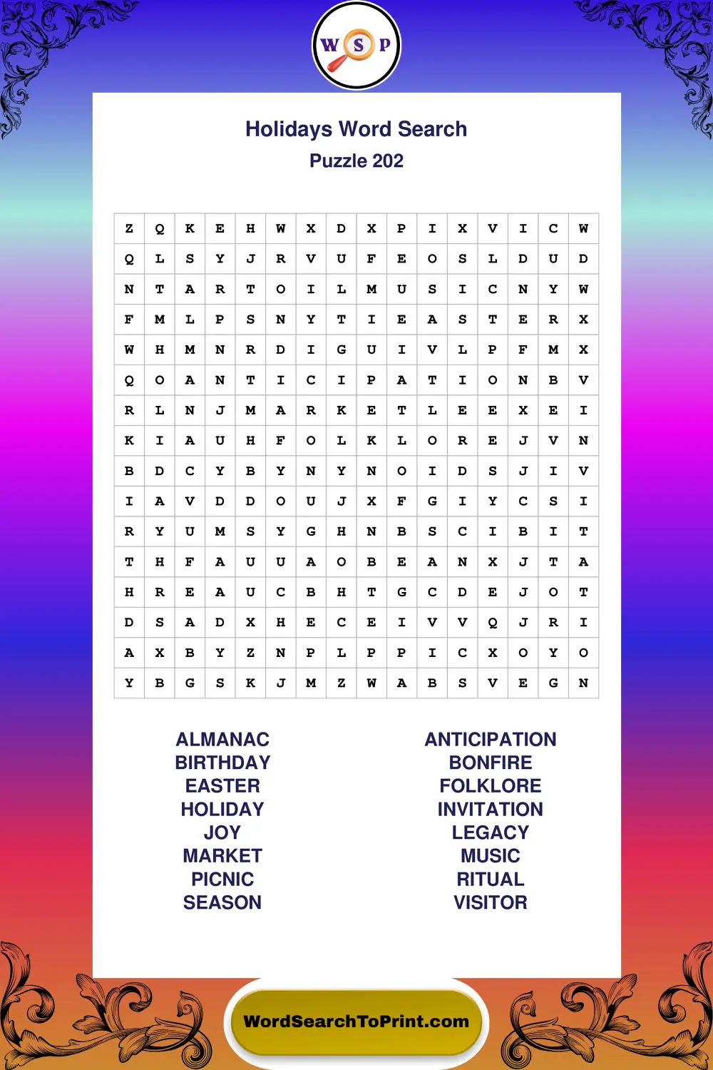 Holidays Word Search Puzzle 202