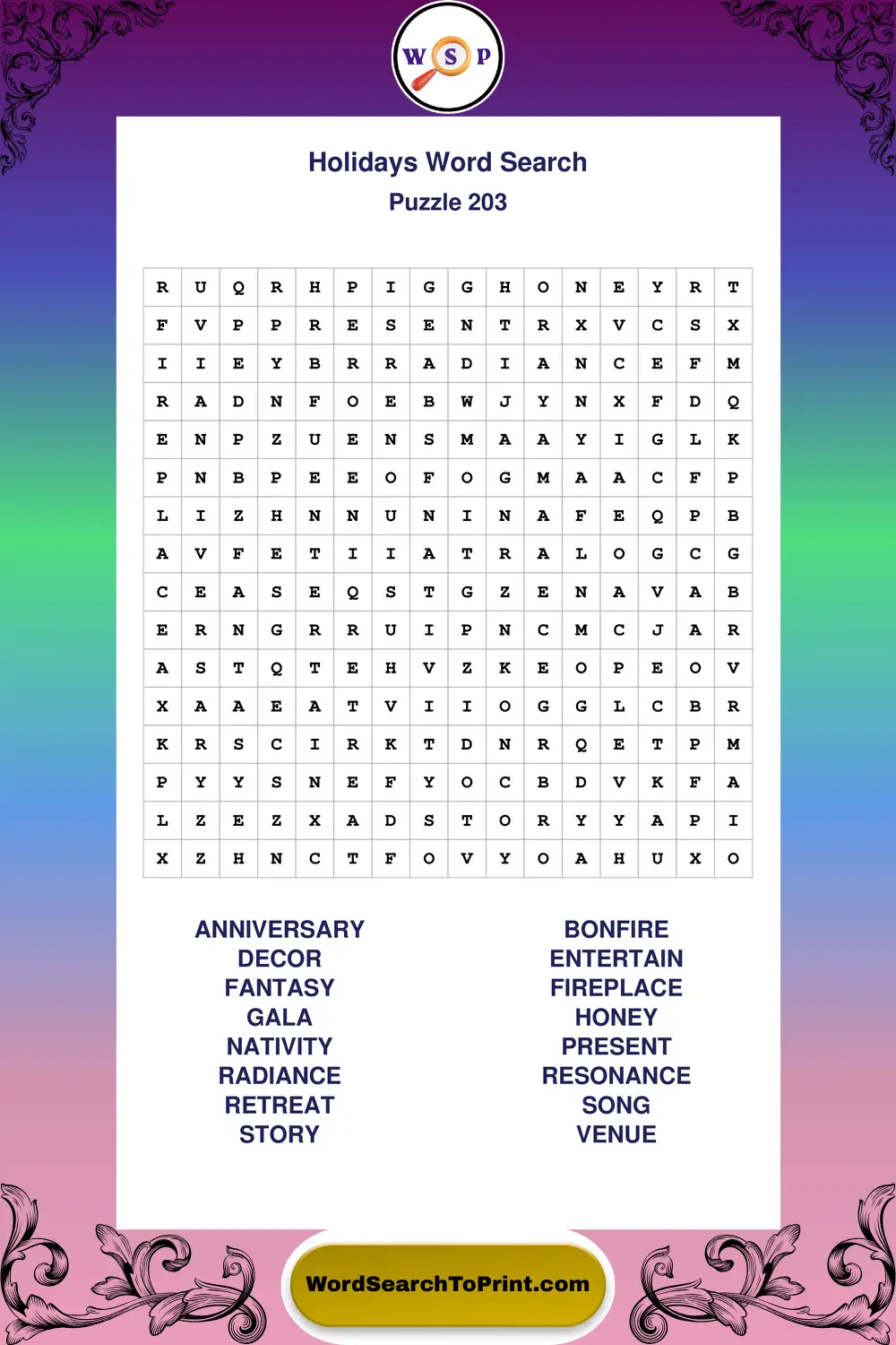 Holidays Word Search Puzzle 203