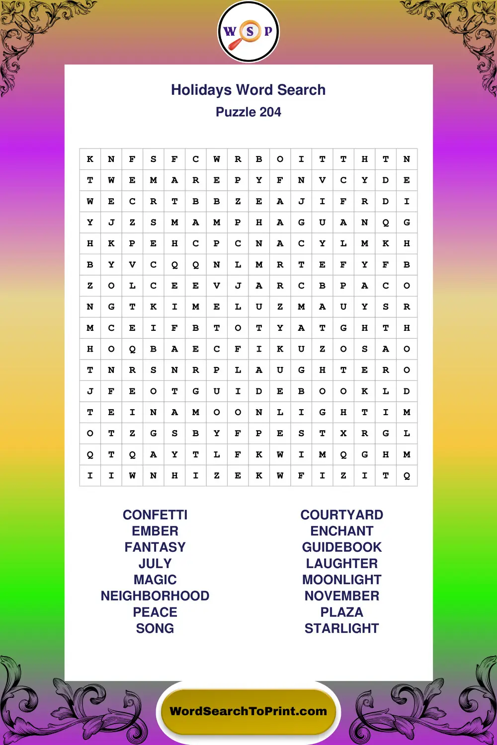 Holidays Word Search Puzzle 204