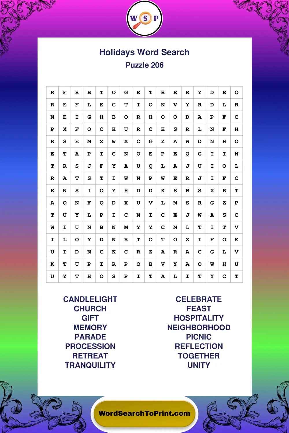 Holidays Word Search Puzzle 206