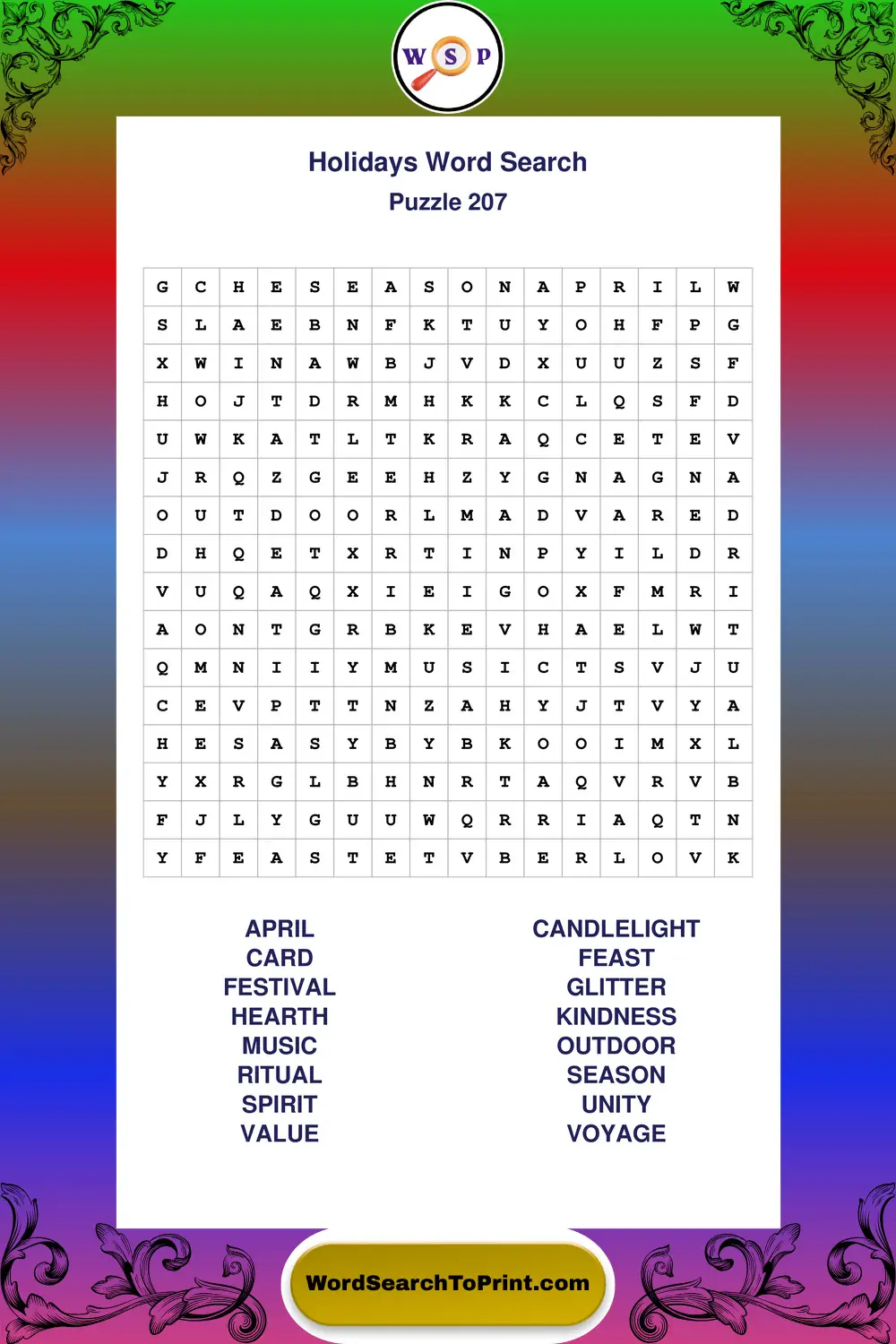 Holidays Word Search Puzzle 207