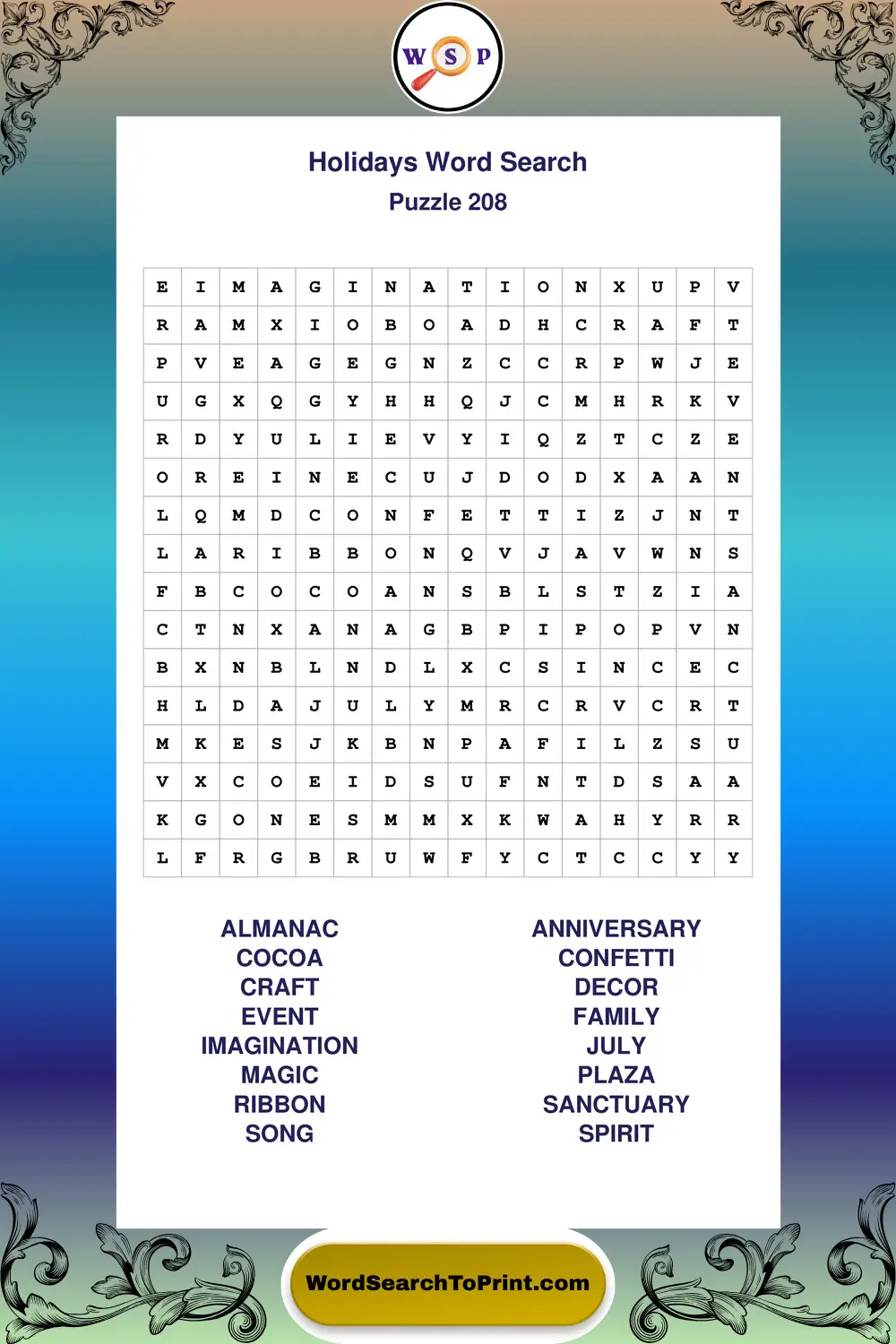 Holidays Word Search Puzzle 208