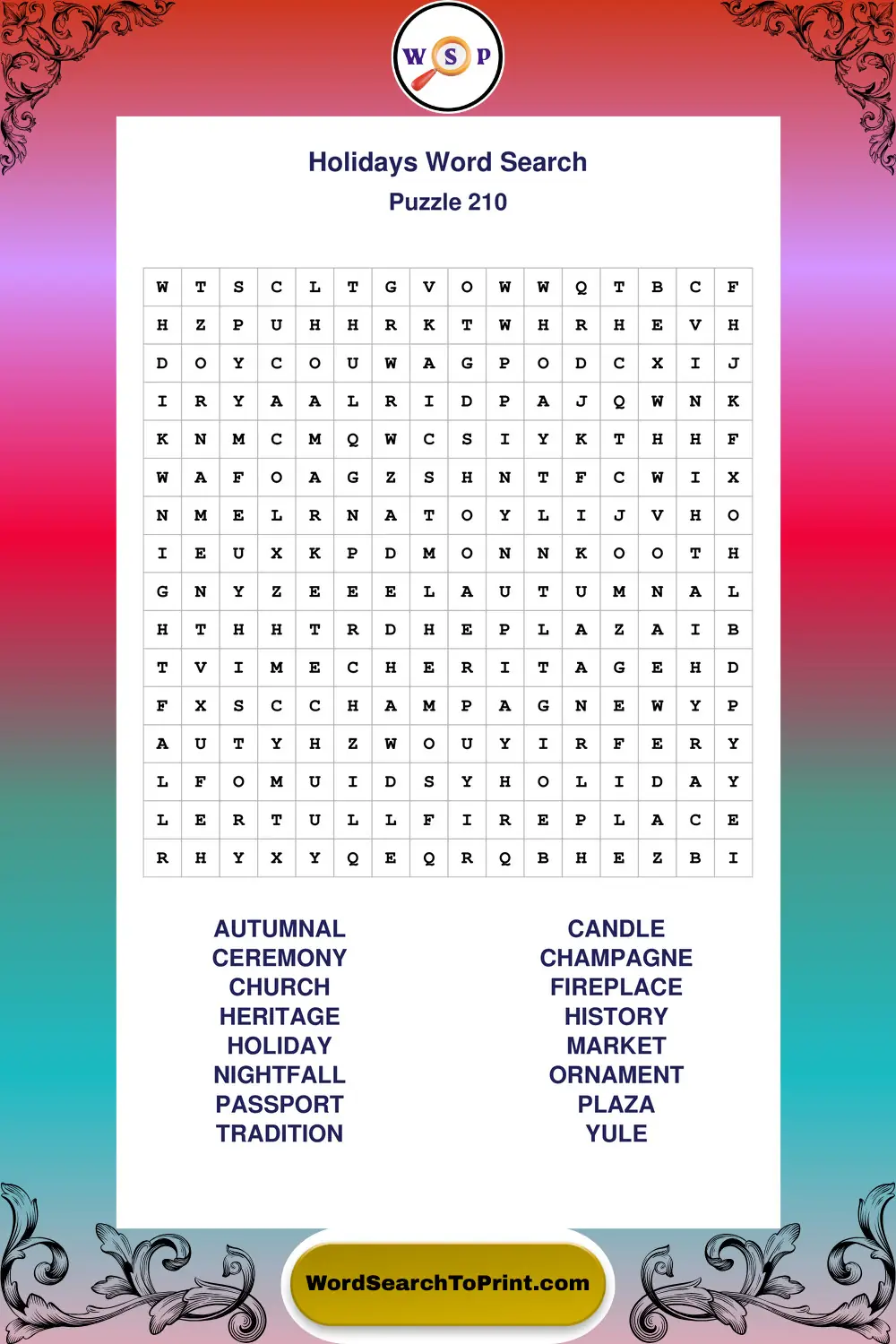 Holidays Word Search Puzzle 210
