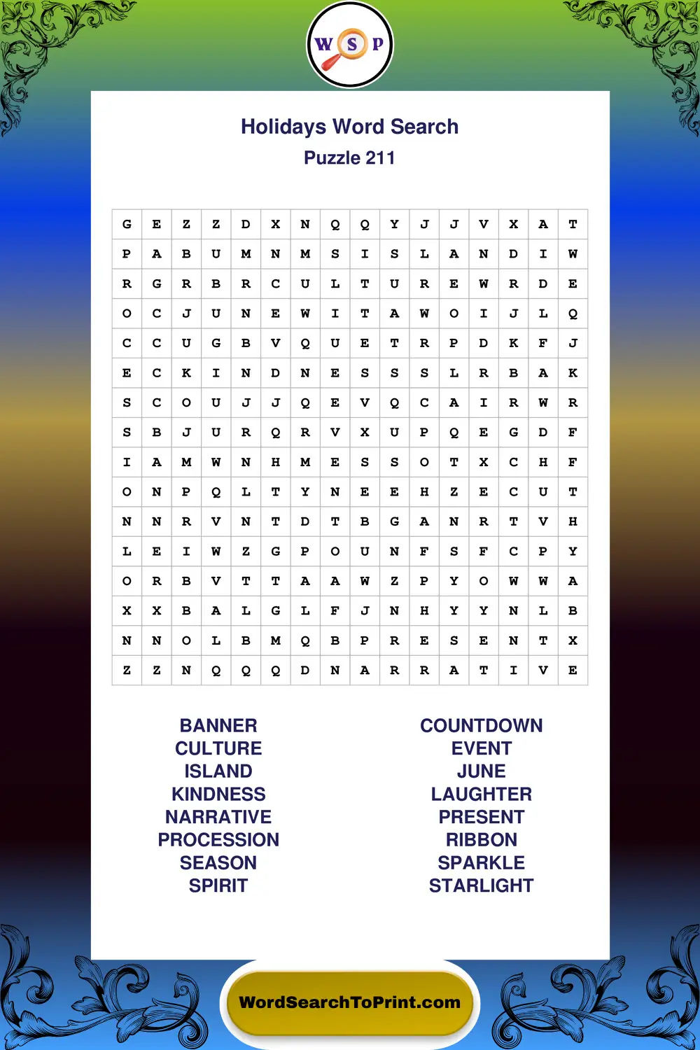 Holidays Word Search Puzzle 211