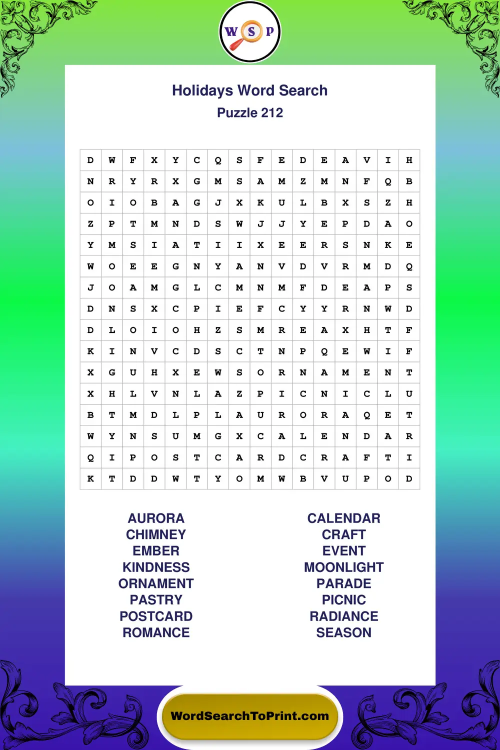 Holidays Word Search Puzzle 212