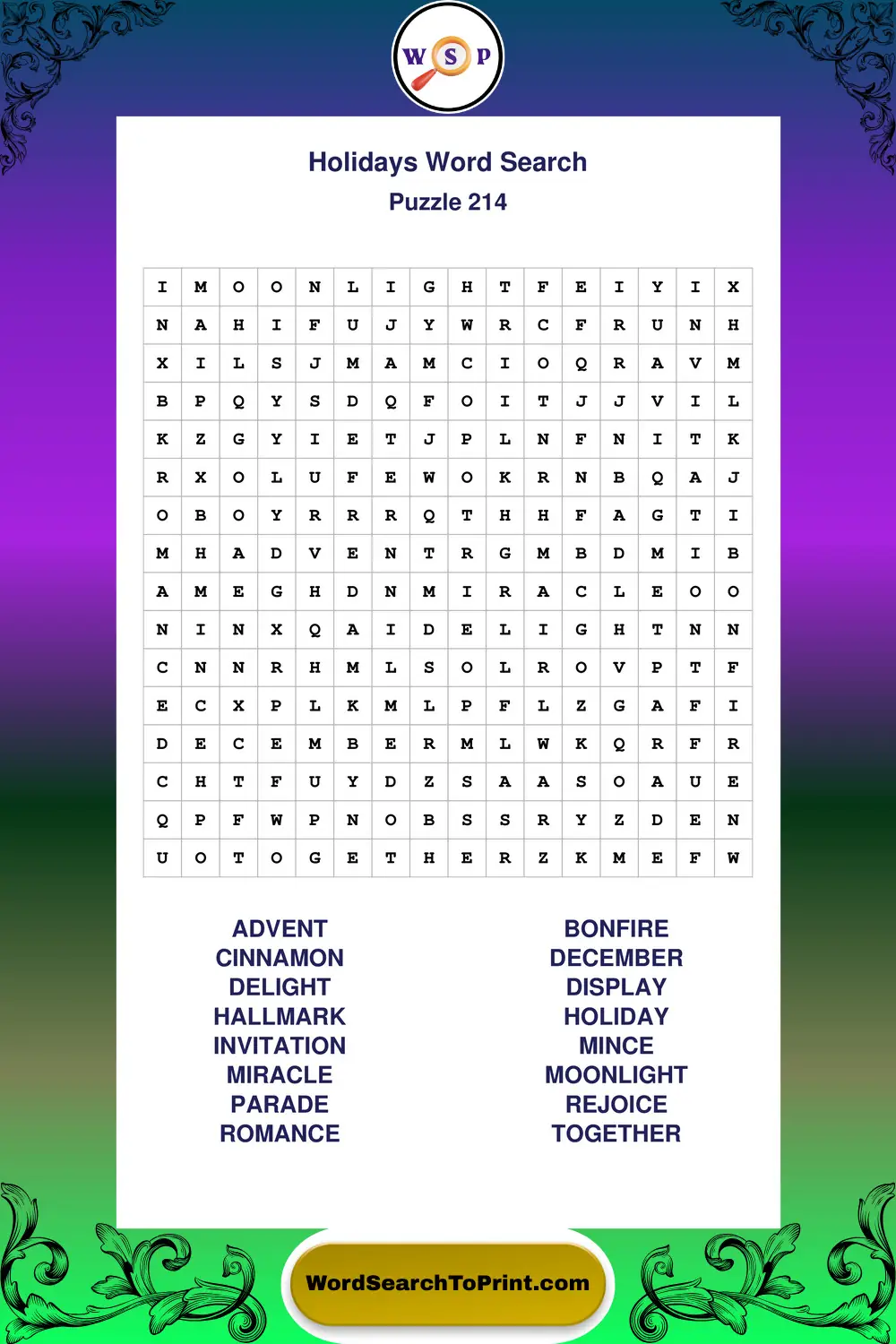 Holidays Word Search Puzzle 214