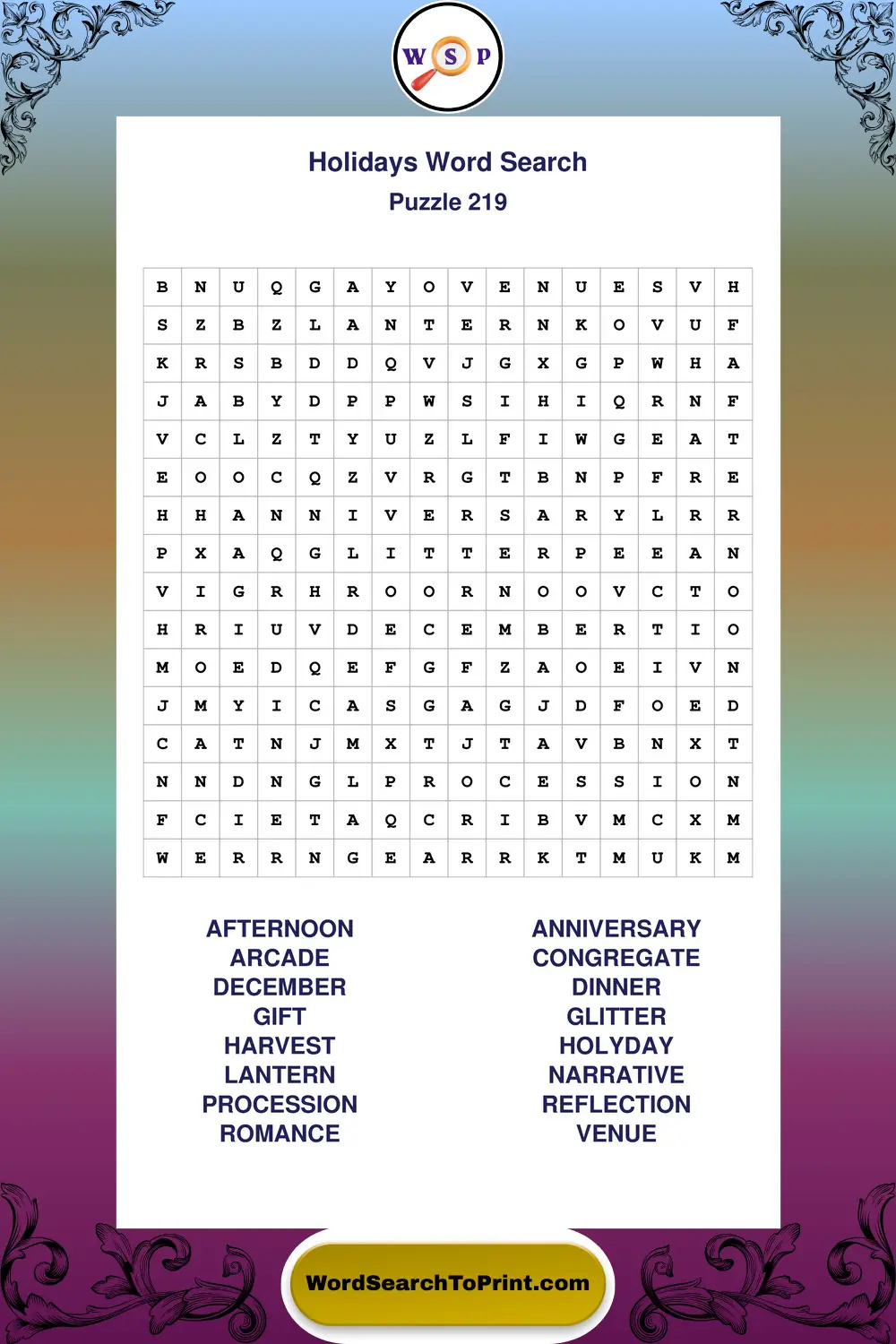 Holidays Word Search Puzzle 219