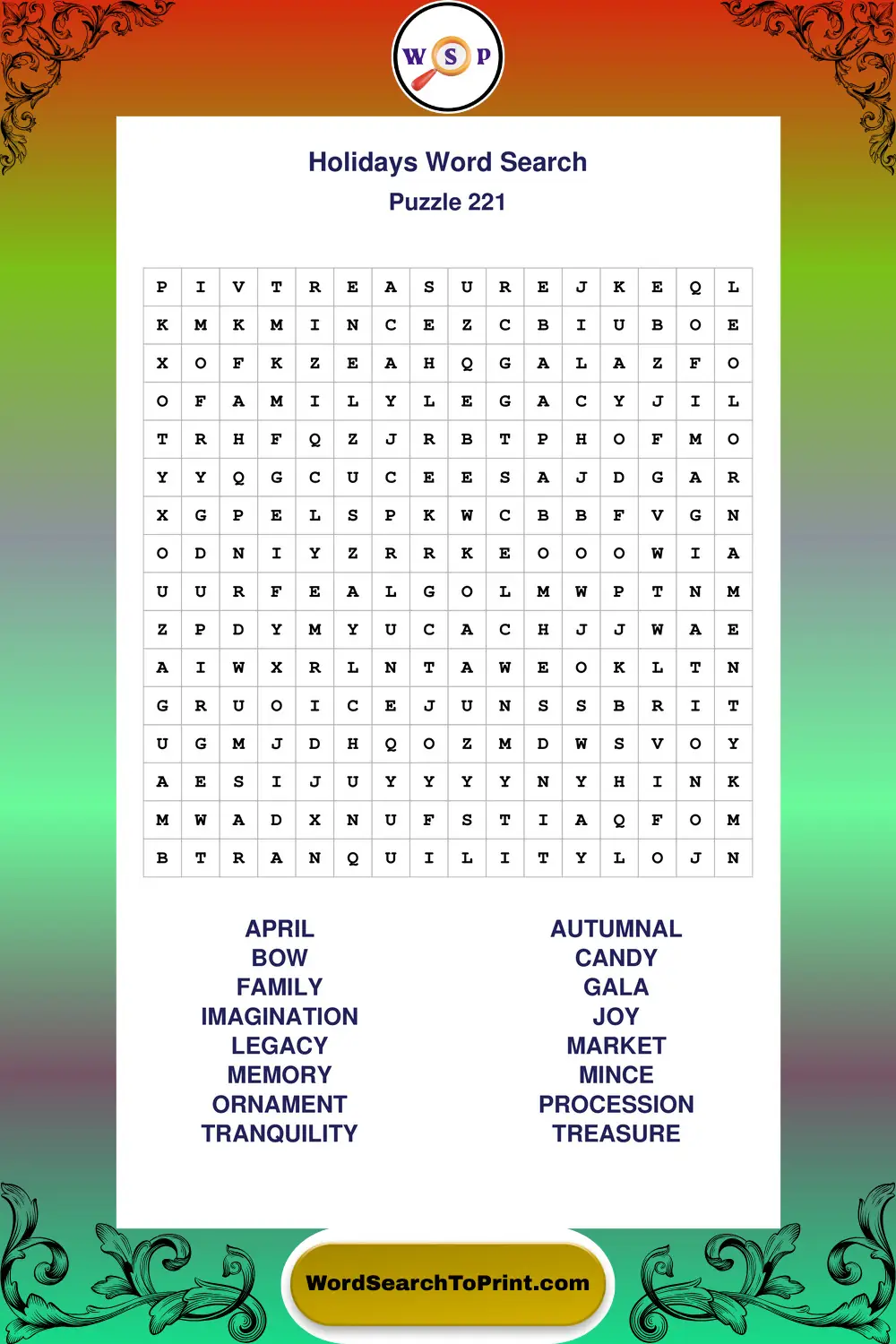 Holidays Word Search Puzzle 221