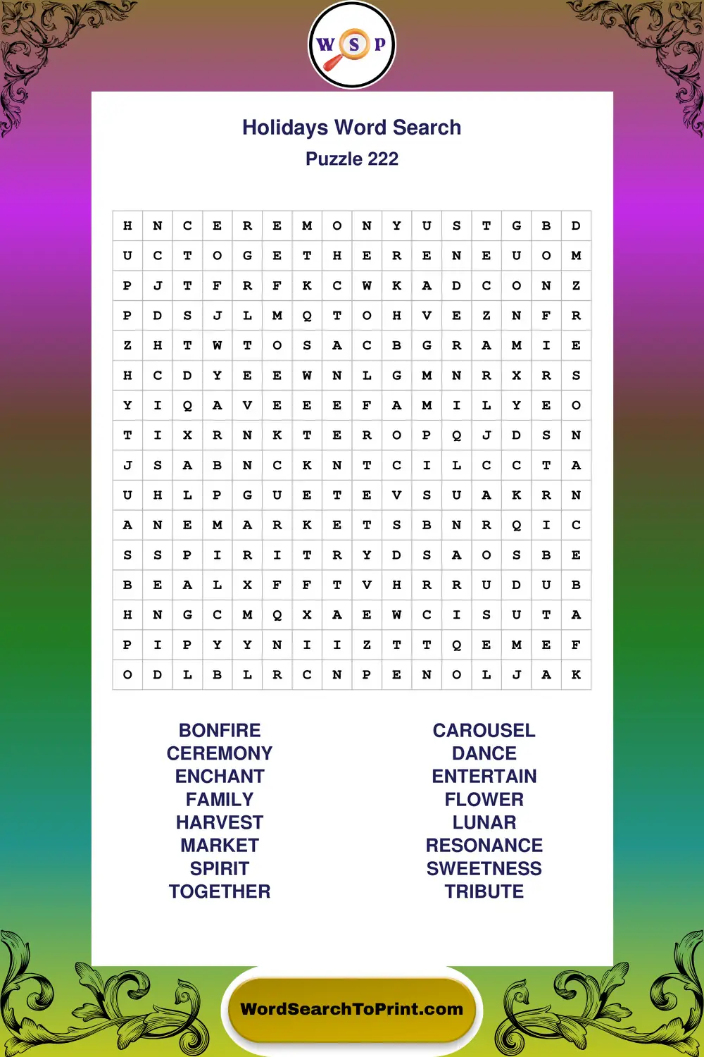Holidays Word Search Puzzle 222
