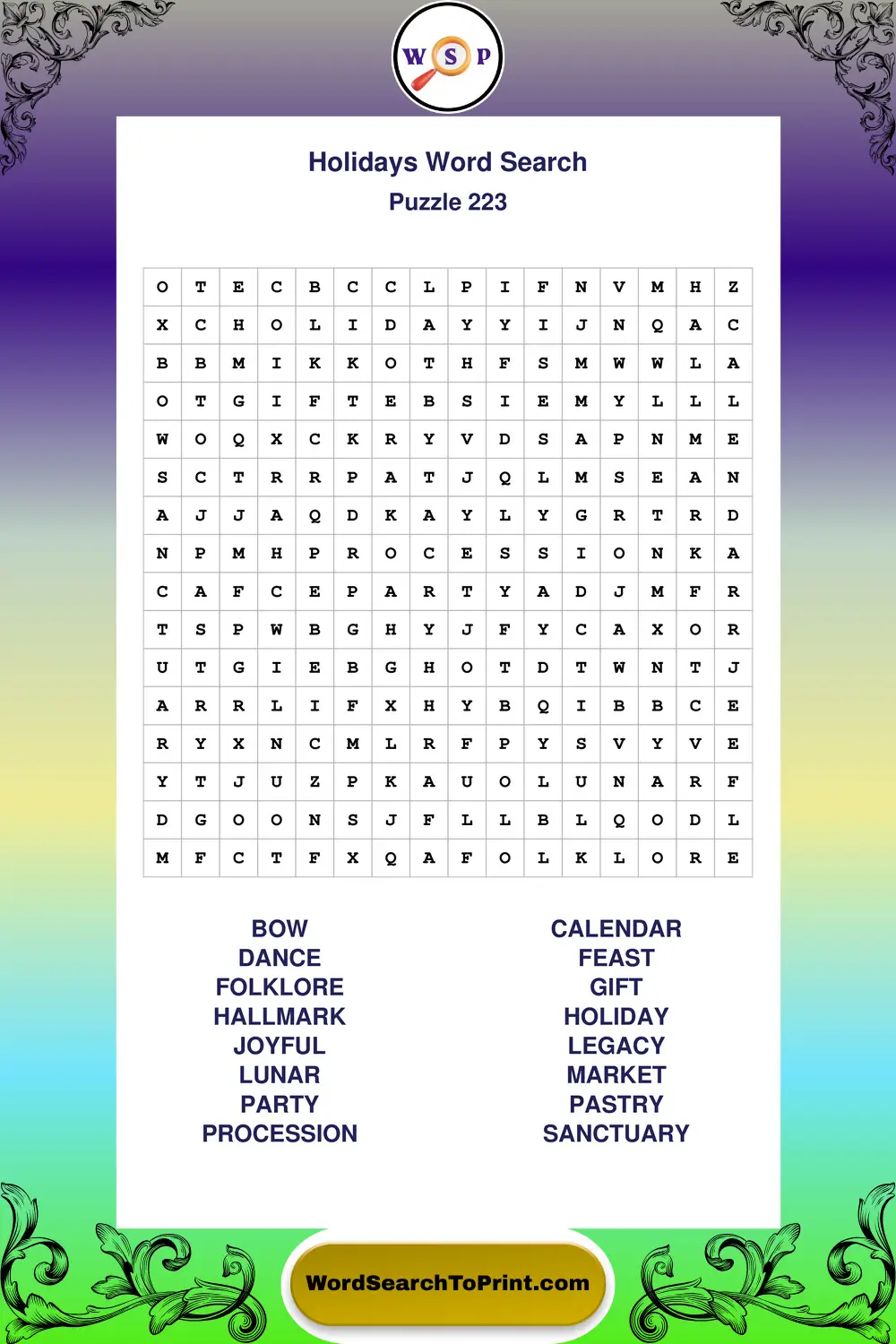 Holidays Word Search Puzzle 223