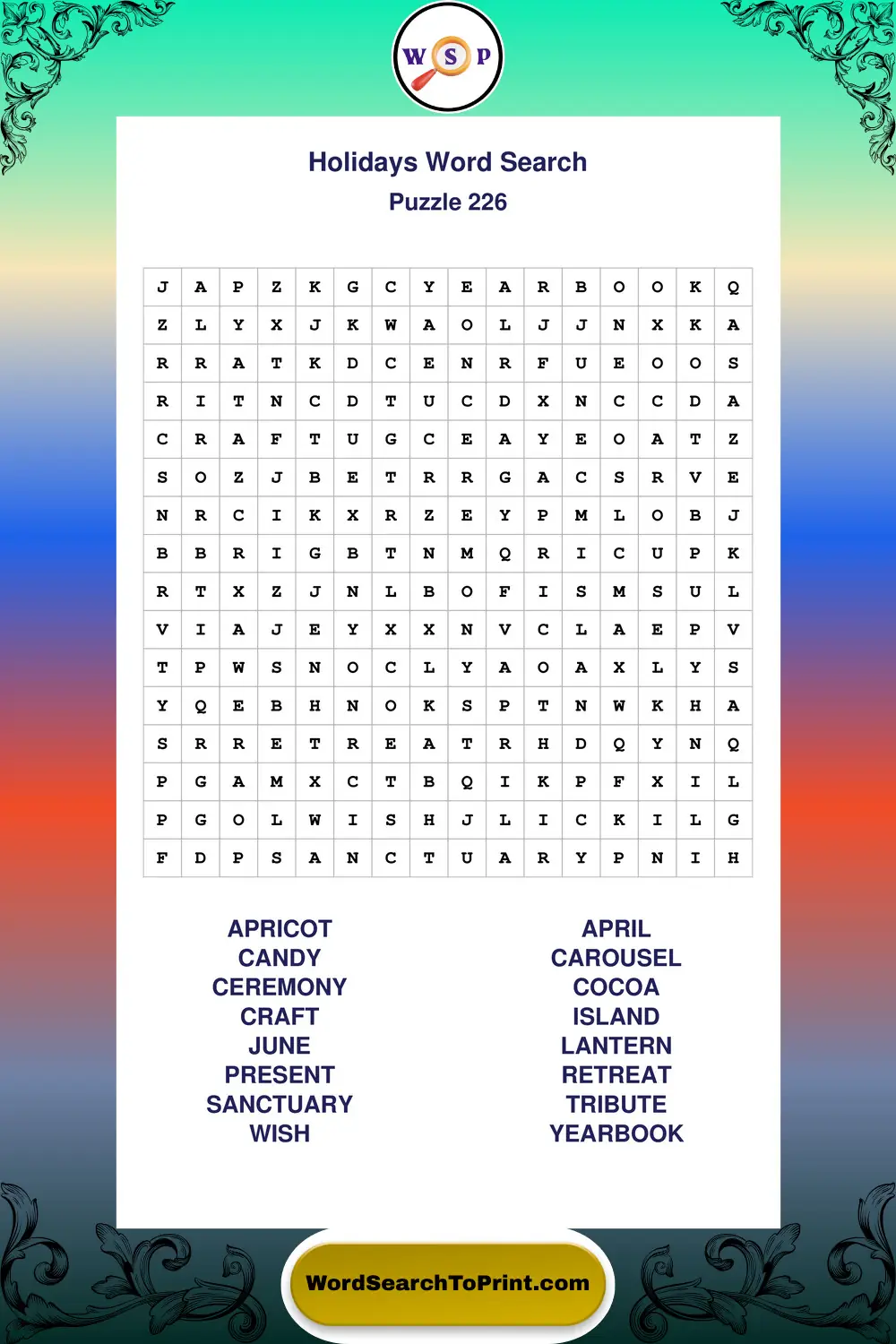 Holidays Word Search Puzzle 226