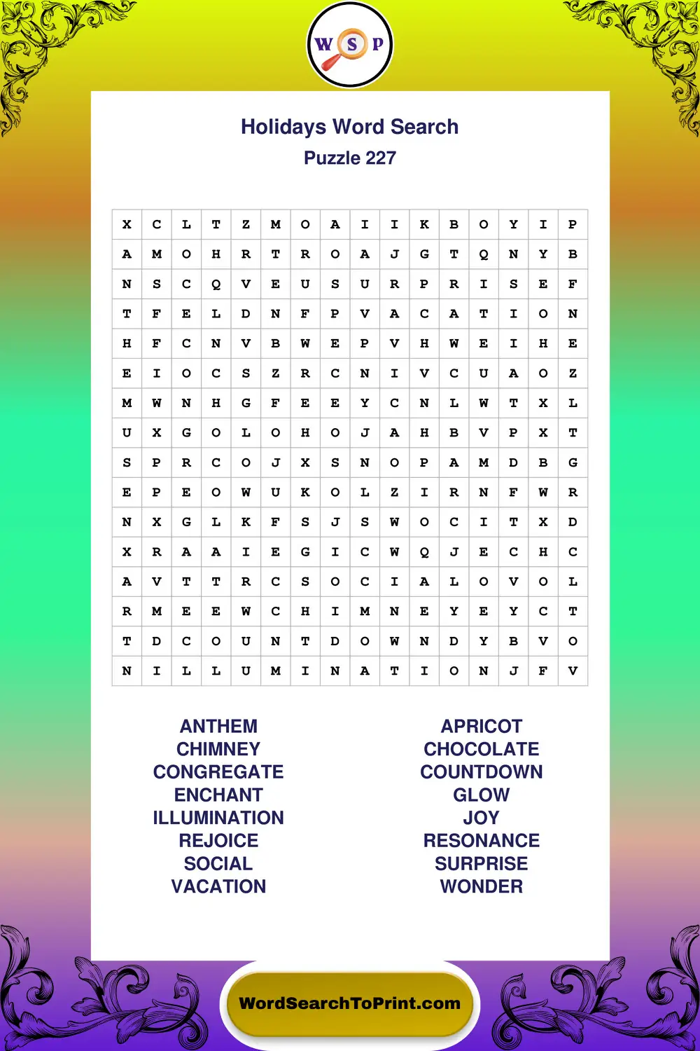 Holidays Word Search Puzzle 227