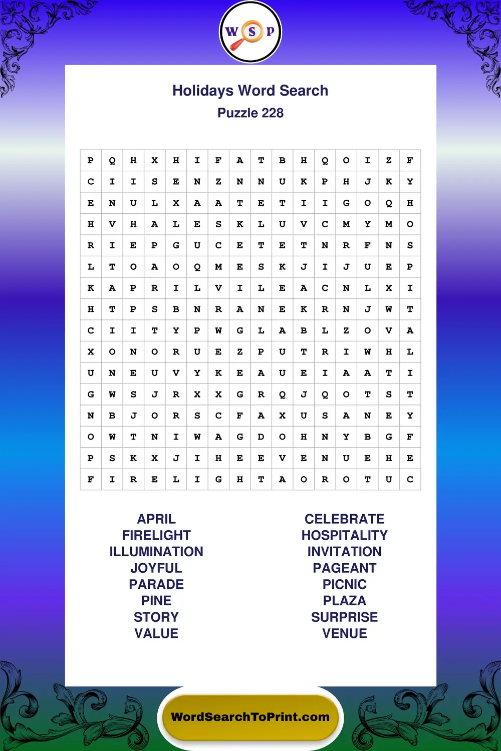 Holidays Word Search Puzzle 228