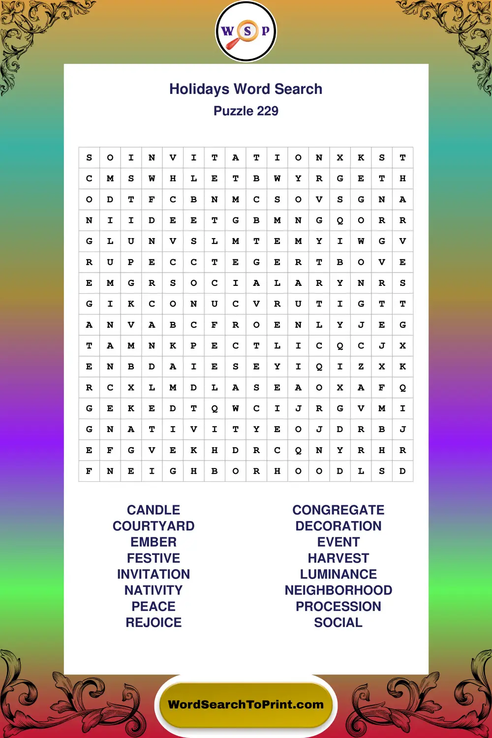 Holidays Word Search Puzzle 229